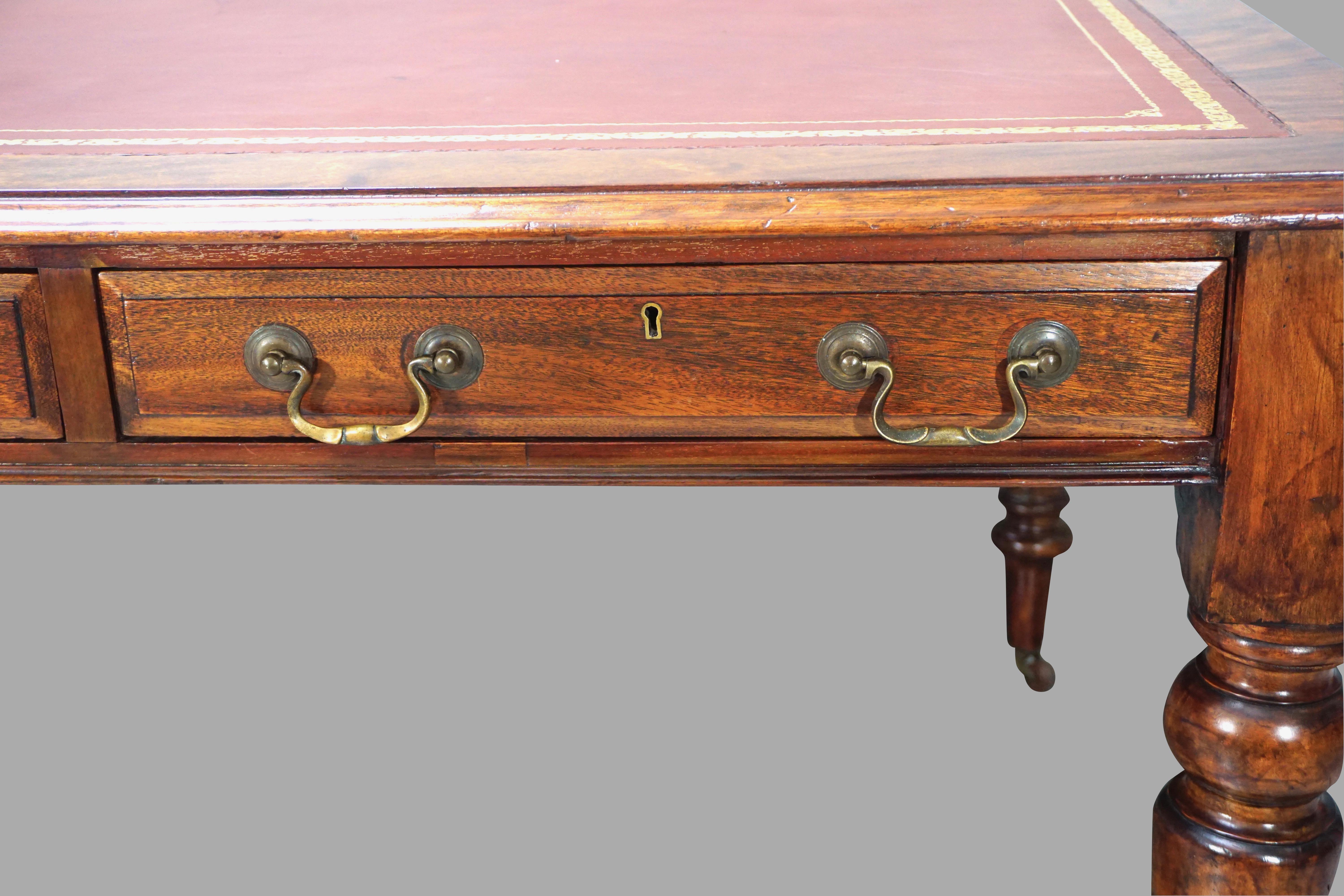 19th Century William IV Mahogany Partners Writing Table with Leather Top