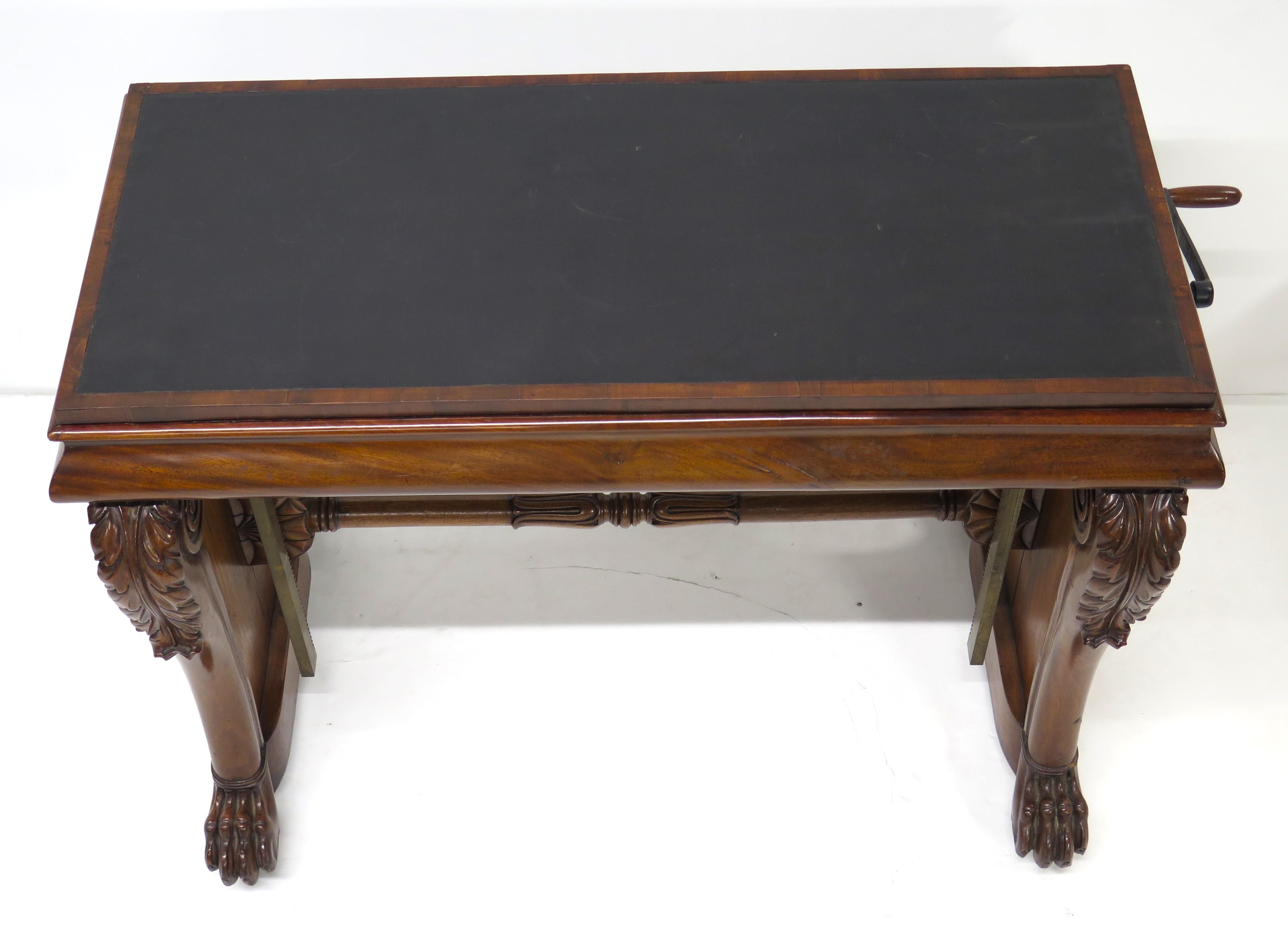 William IV Mahogany Stretcher Based Library Table with Black Leather Top For Sale 10