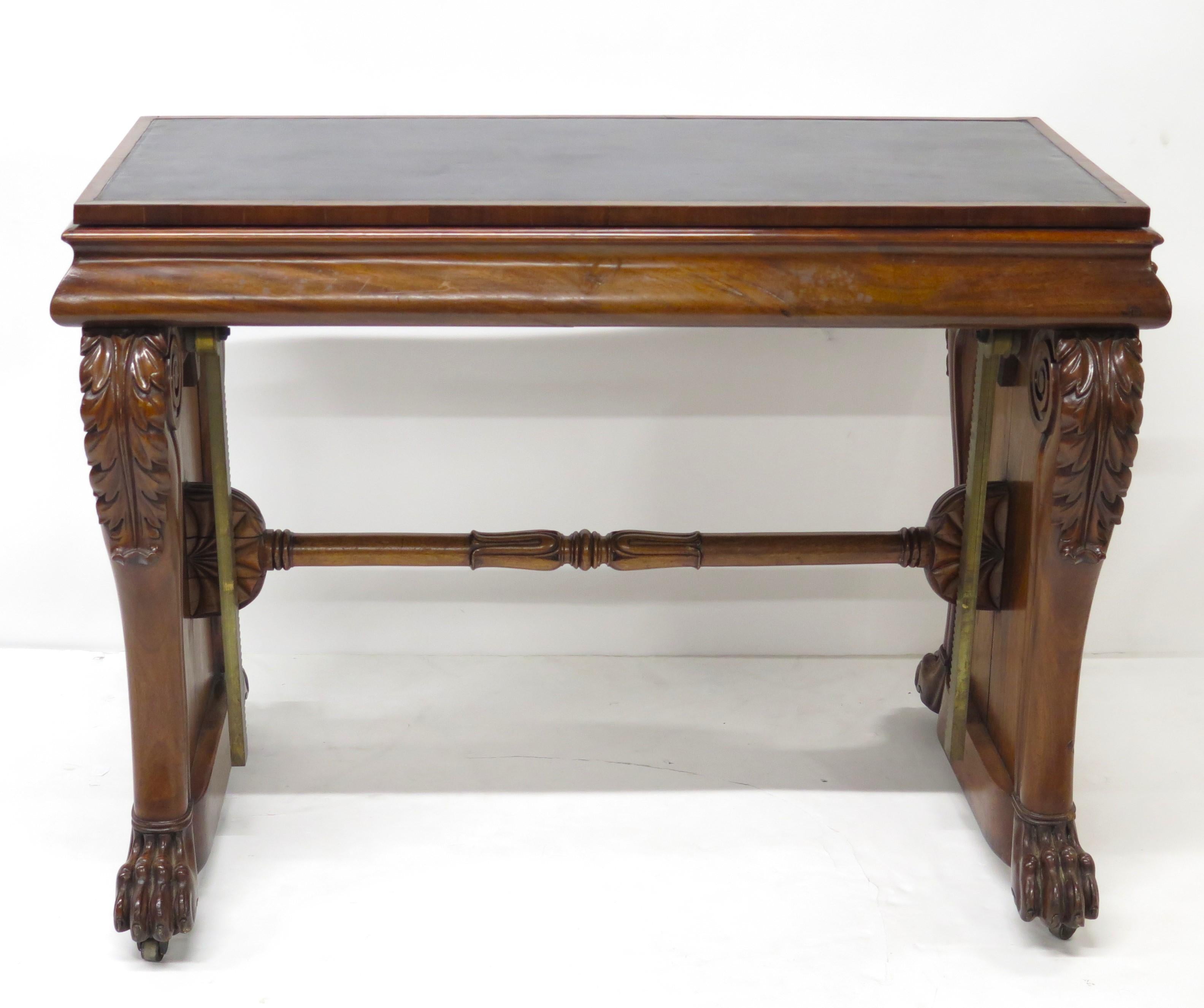 William IV Mahogany Stretcher Based Library Table with Black Leather Top For Sale 14