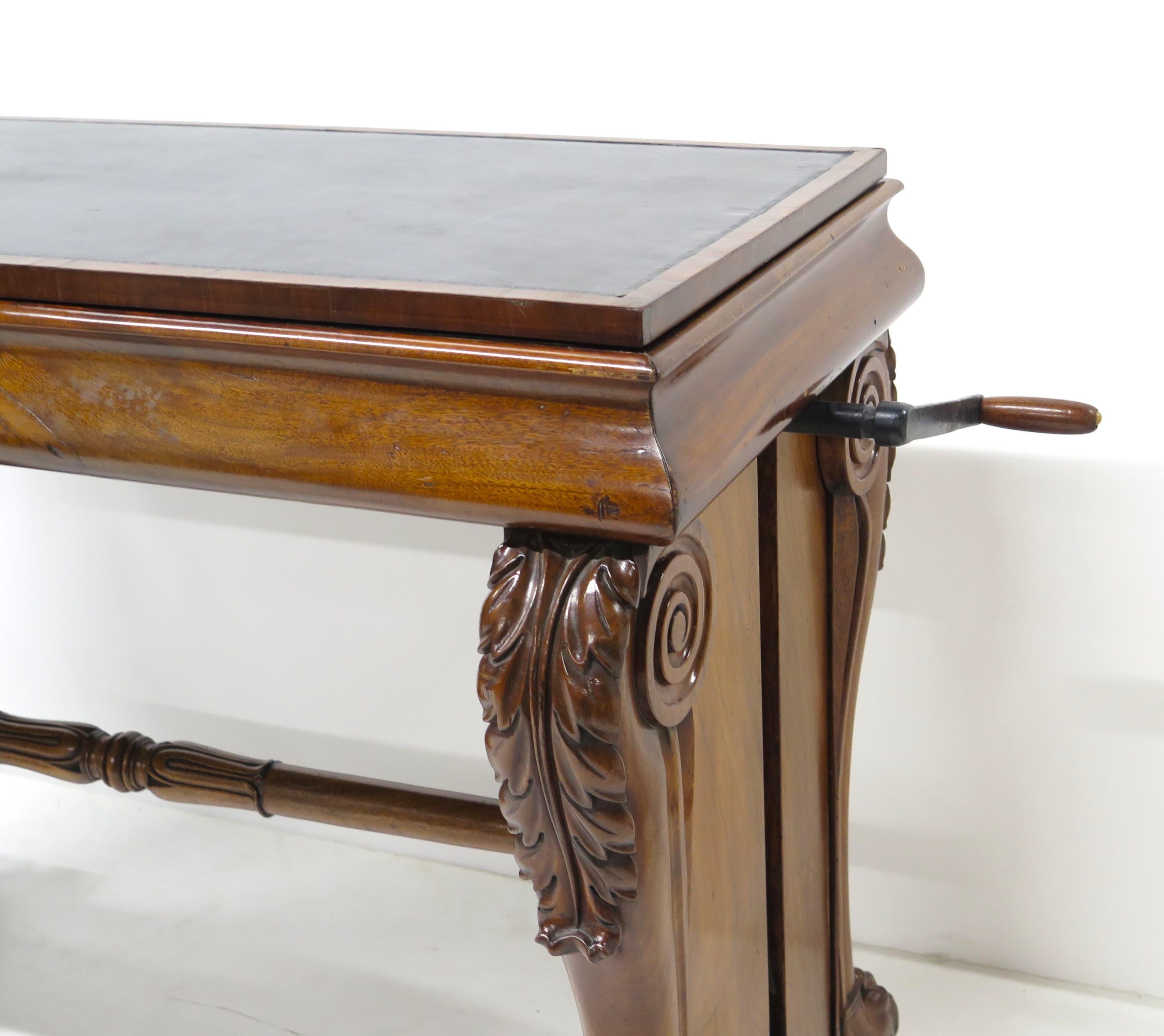 William IV Mahogany Stretcher Based Library Table with Black Leather Top In Good Condition For Sale In Dallas, TX
