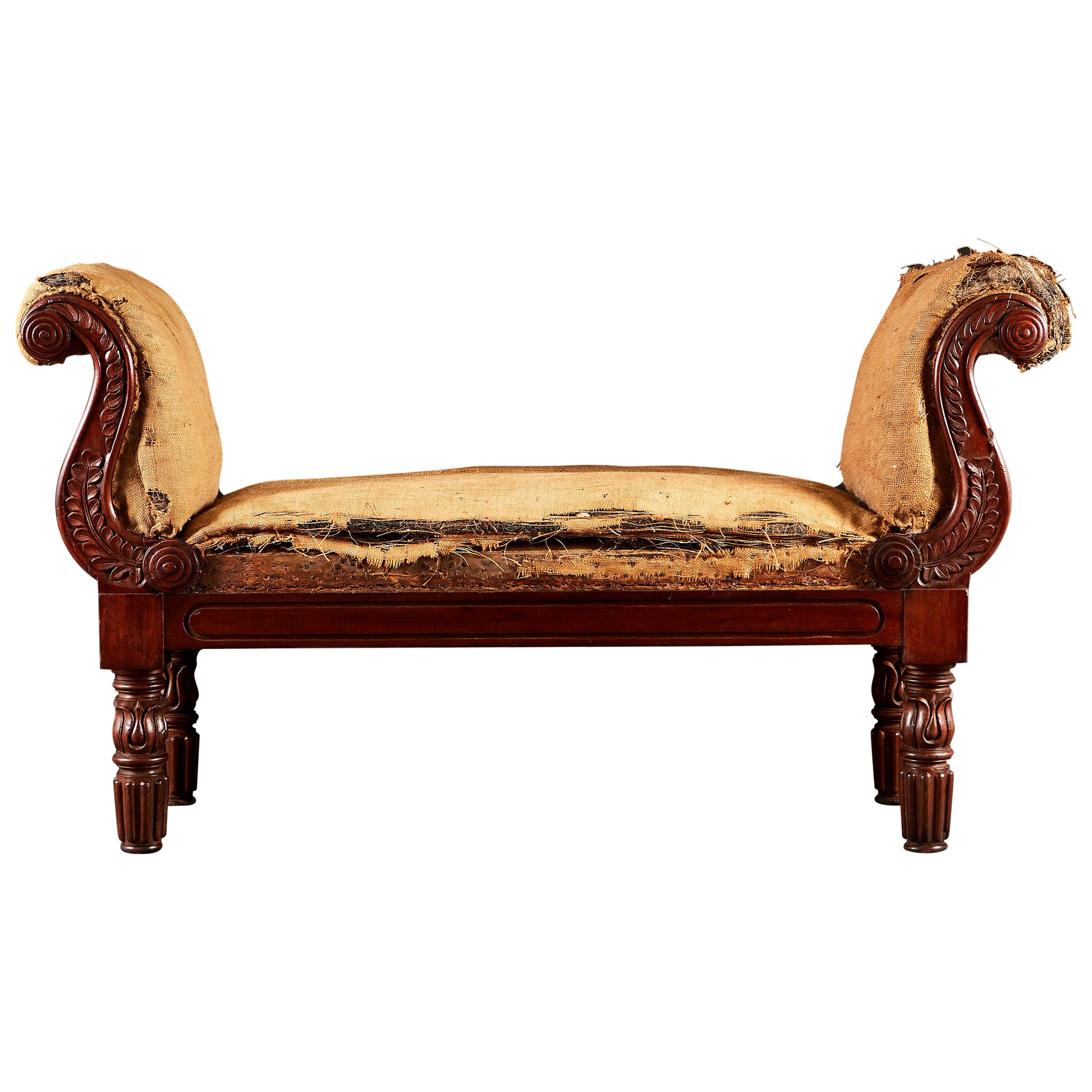 William IV Mahogany Window Seat with Scrolling Arms For Sale