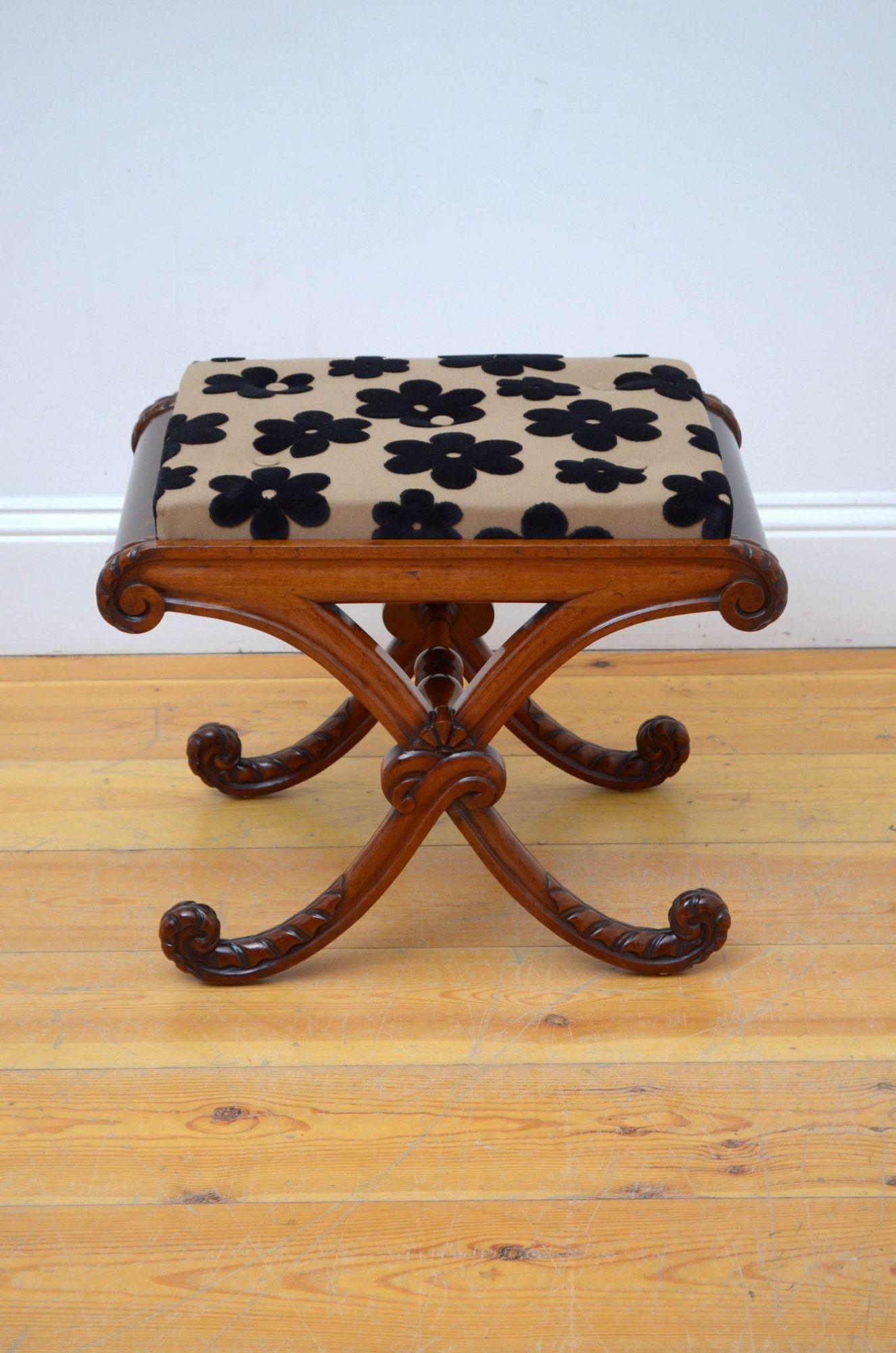 19th Century William IV Mahogany X Frame Stool