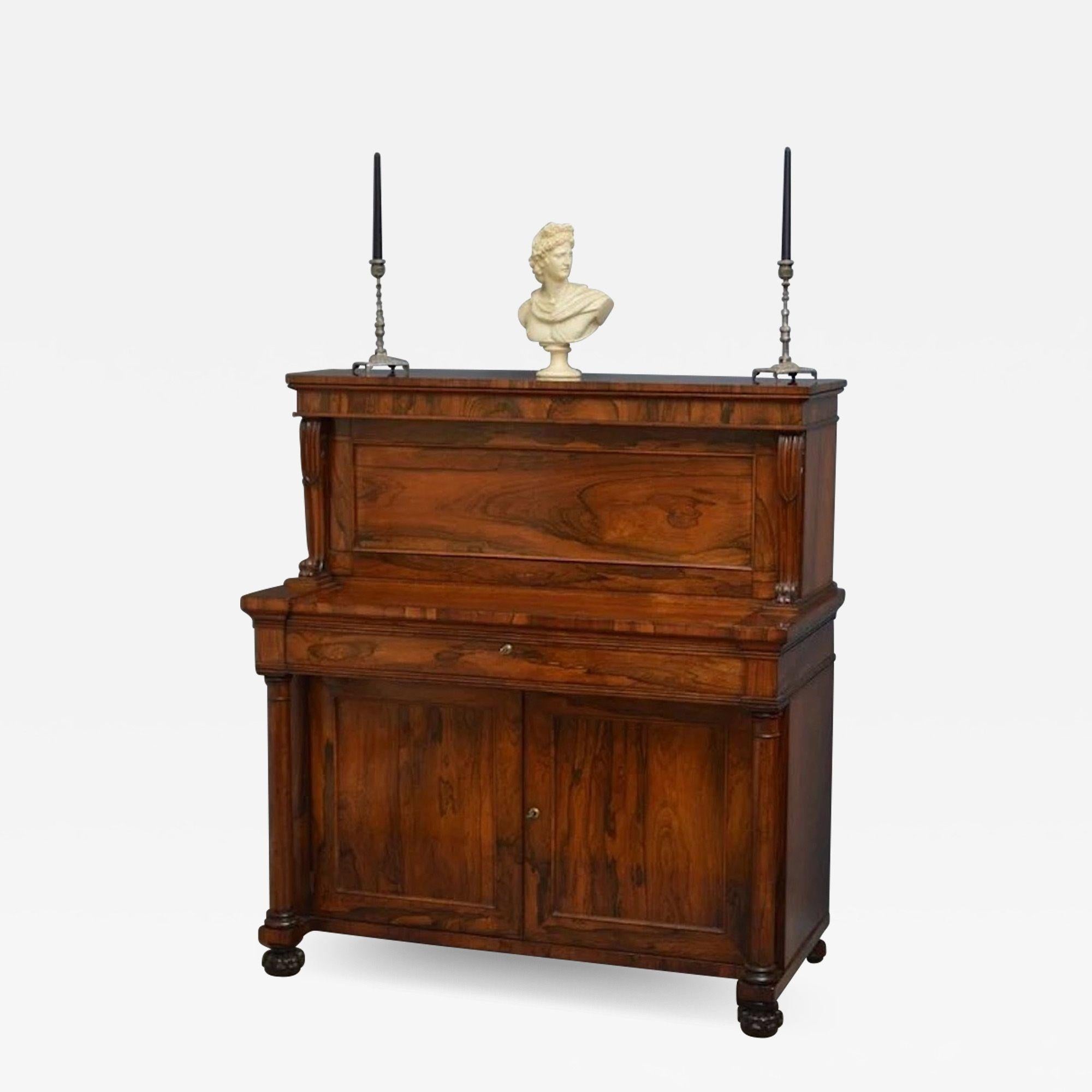 Sn3969 A superb quality and truly impressive, William IV rosewood metamorphic writing desk, having vertical front panel with up and over action revealing a fitted interior of drawers and pigeon holes, pull-out writing slides operate covered panel,
