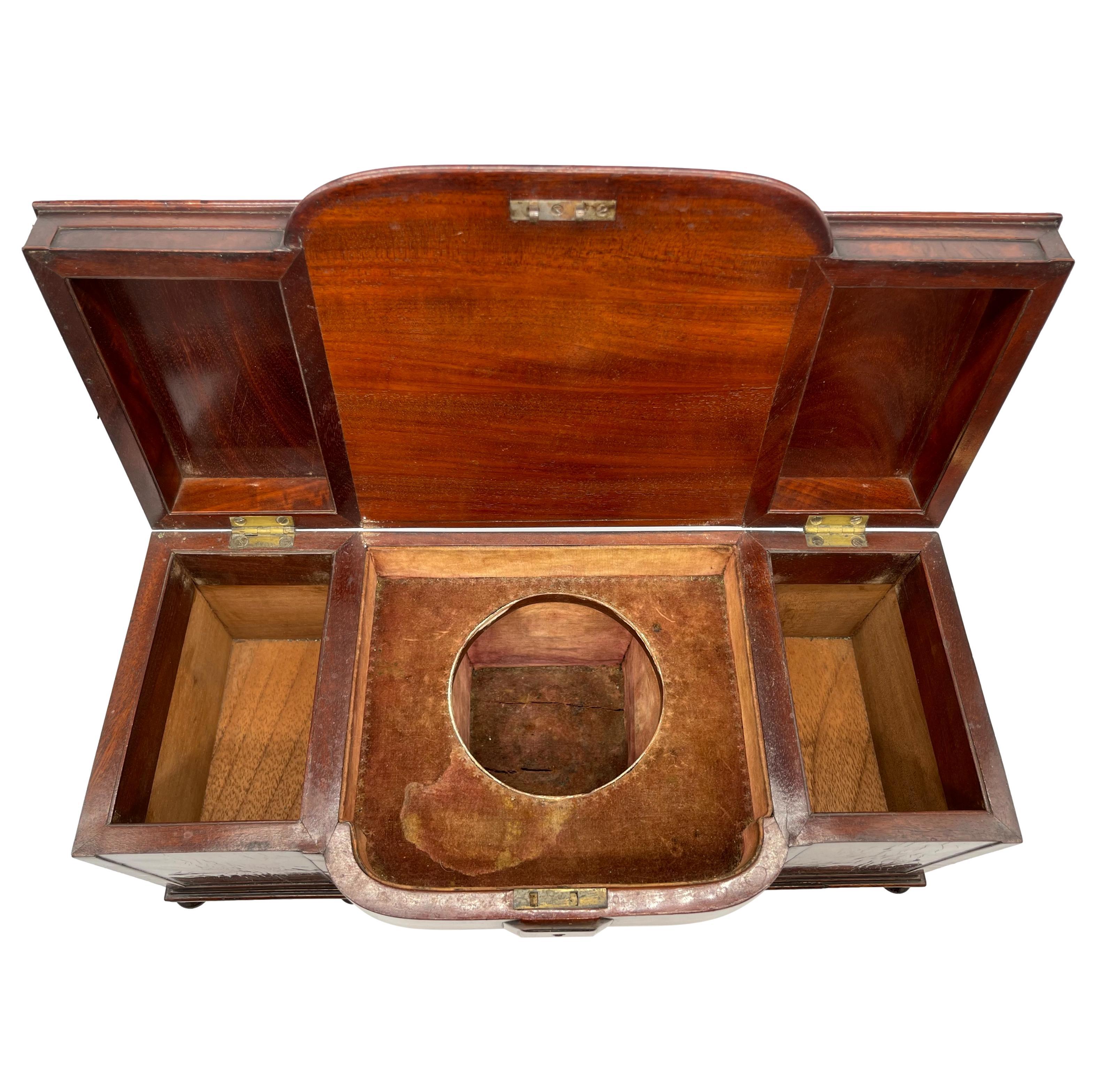 William IV Miniature Sideboard-Form Flame Mahogany Tea Caddy, English, ca. 1835 For Sale 8