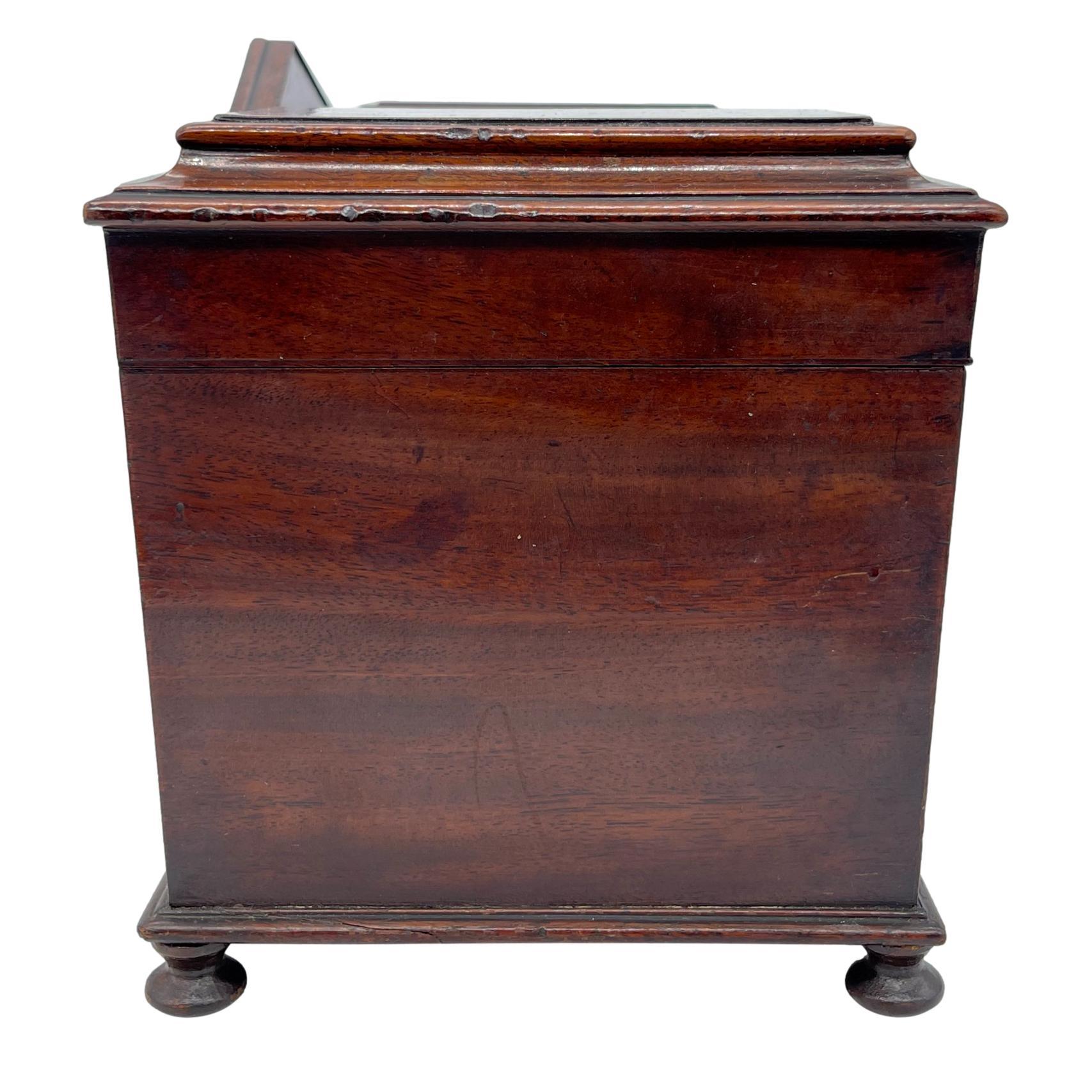 William IV Miniature Sideboard-Form Flame Mahogany Tea Caddy, English, ca. 1835 In Good Condition For Sale In Banner Elk, NC