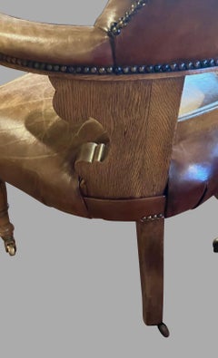 William IV Oak Leather Upholstered Desk or Club Chair on Casters