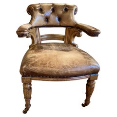 Chaise de bureau ou fauteuil club en cuir Oak Oak sur roulettes