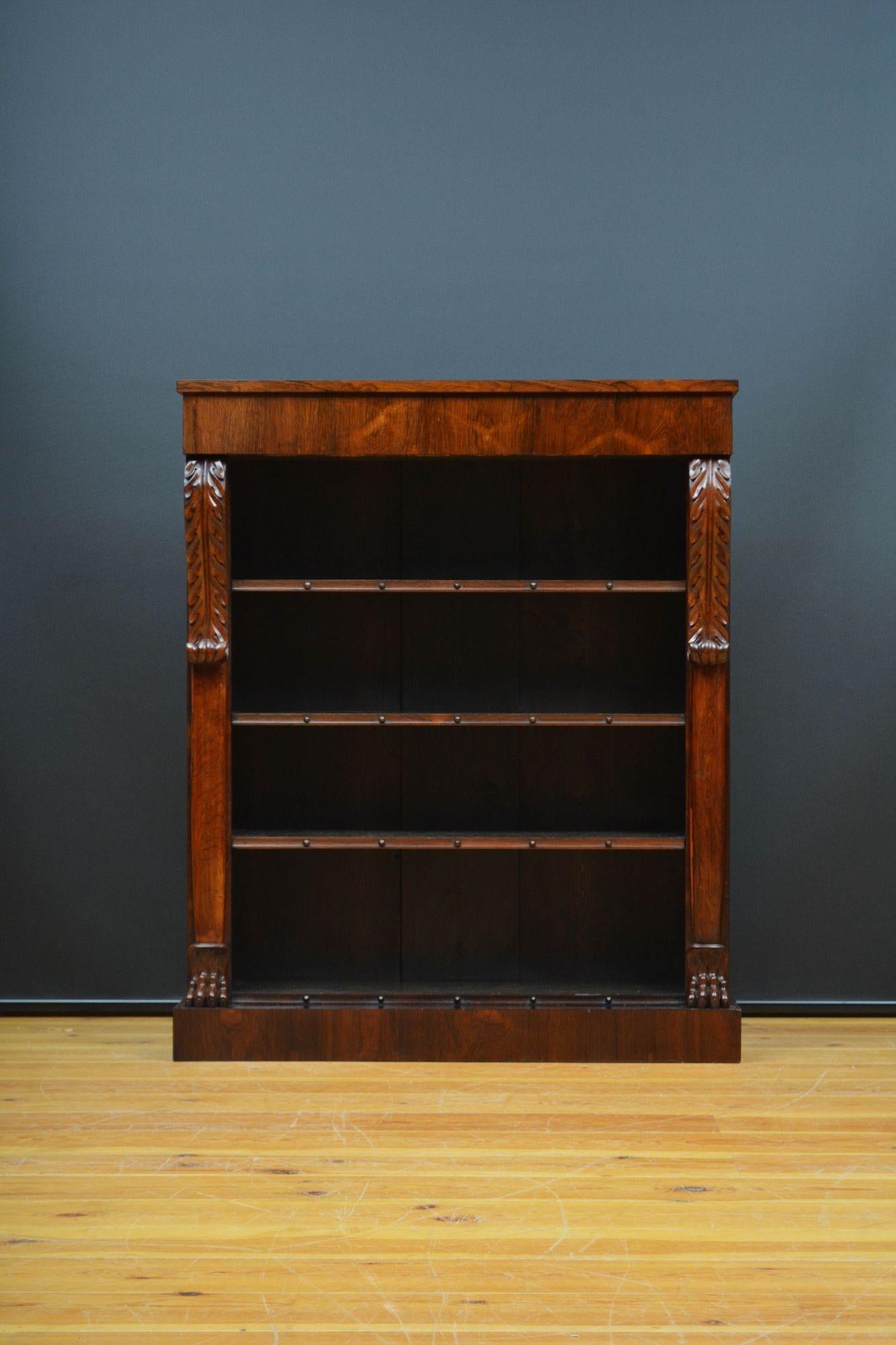 English William IV Open Bookcase in Rosewood For Sale