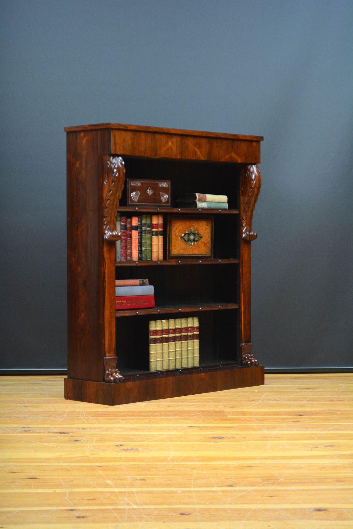 William IV Open Bookcase in Rosewood In Good Condition For Sale In Whaley Bridge, GB