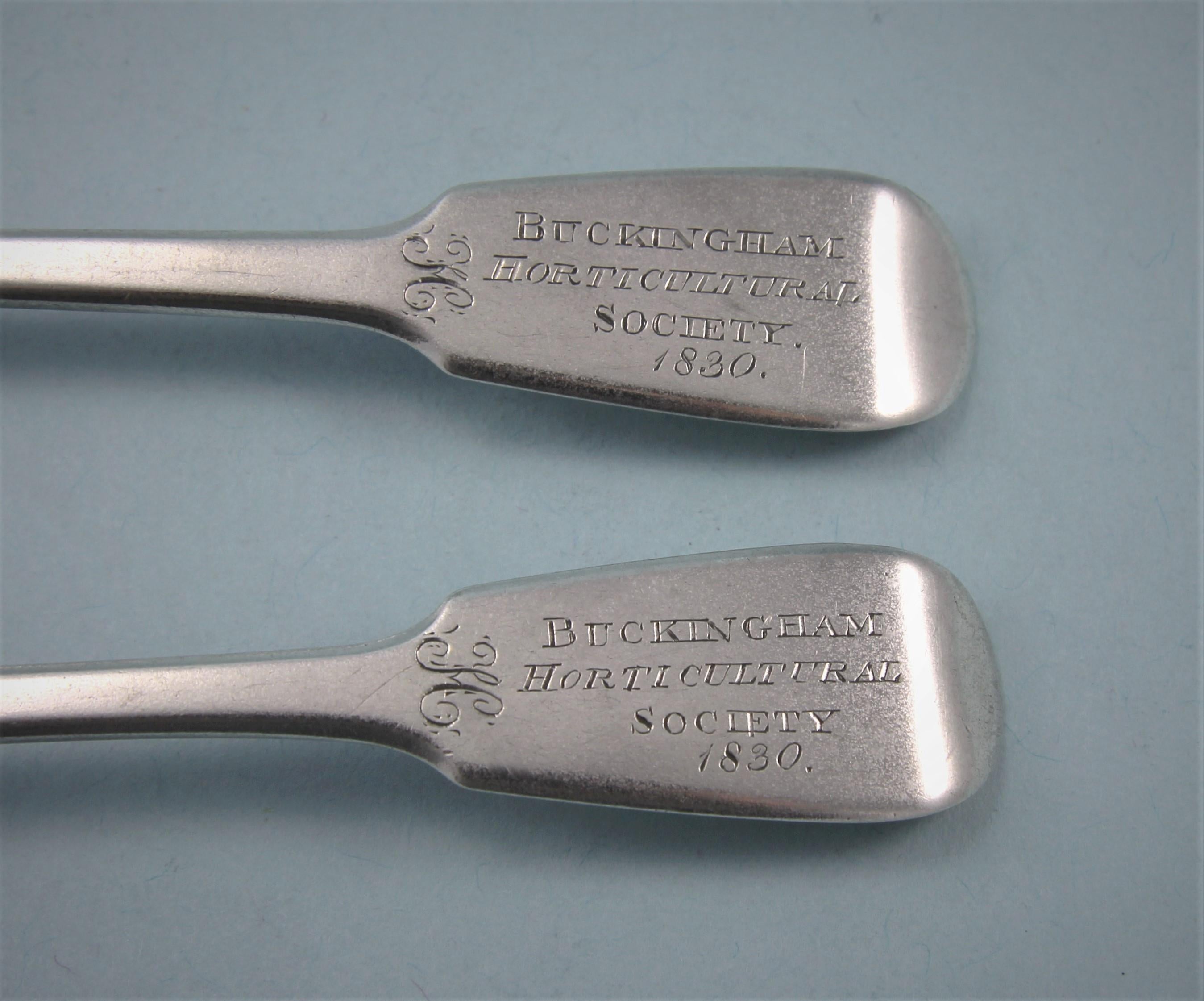 William IV William iv Pair of Sterling Silver Horticultural Society Prize Teaspoons For Sale