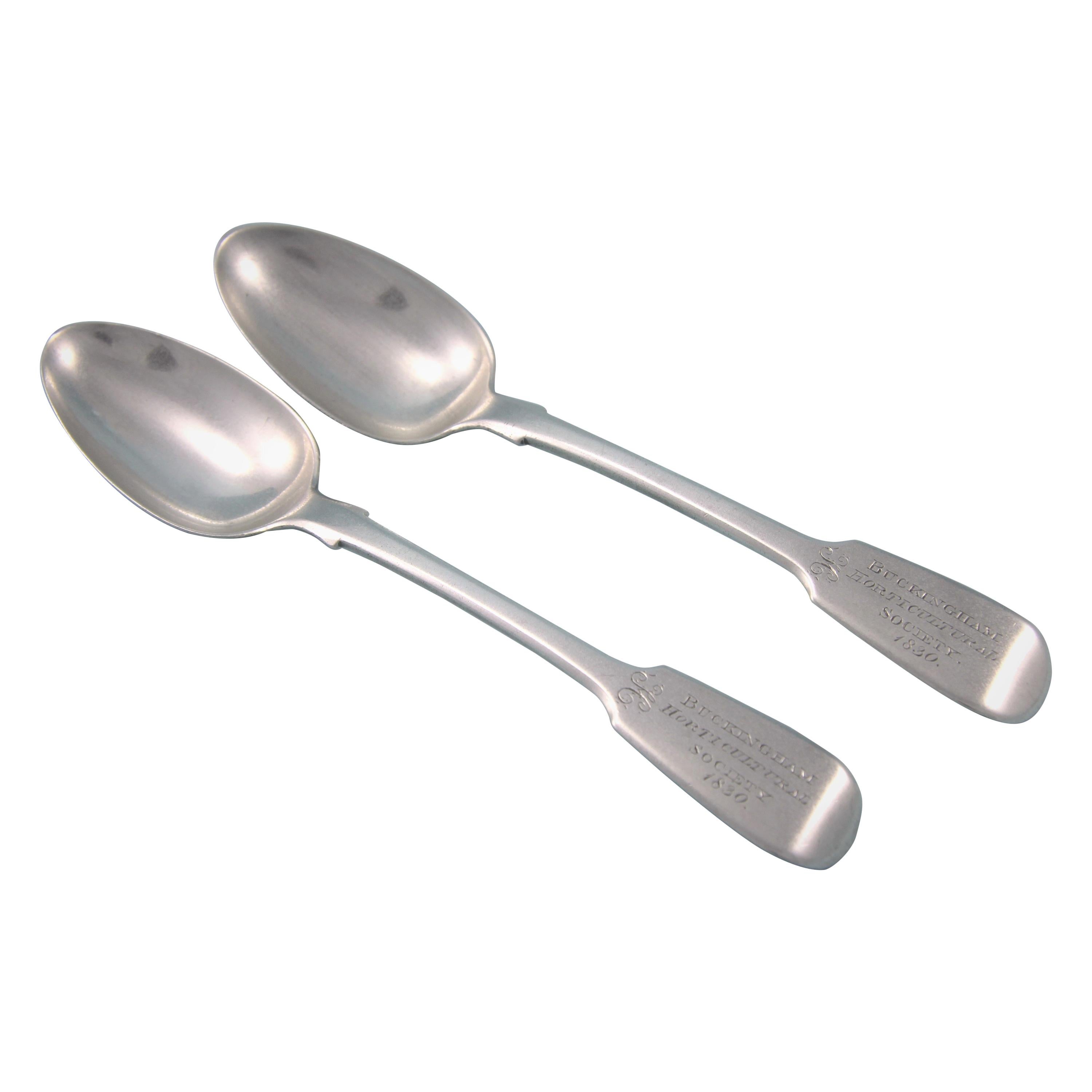 William iv Pair of Sterling Silver Horticultural Society Prize Teaspoons For Sale