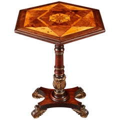 William IV Parquetry Occasional Table with Hexagonal Top Inlaid with Tudor Rose