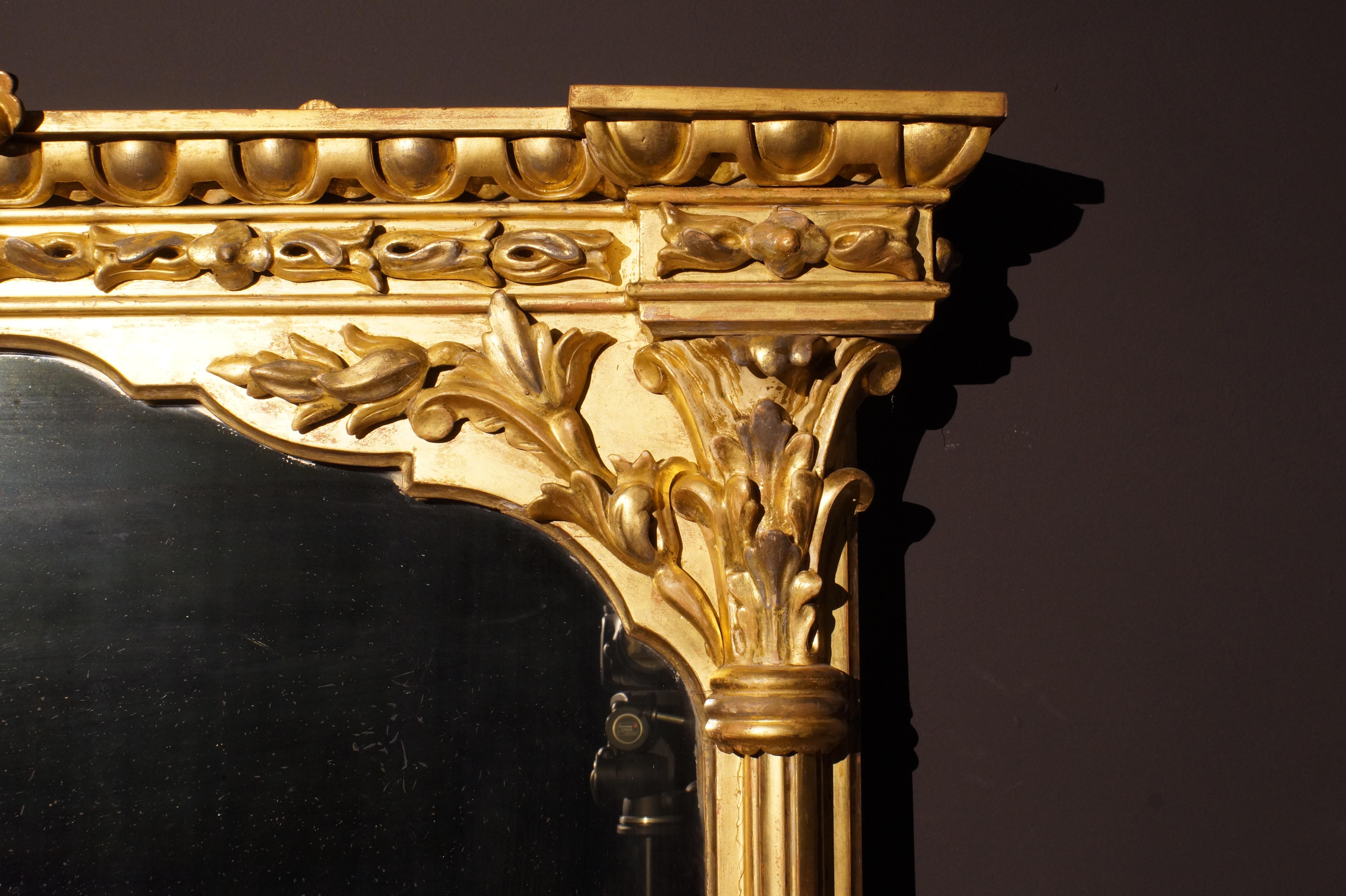 English William IV Period Carved and Giltwood Square Top Overmantle Mirror of Large Size