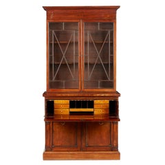 William IV Period Mahogany and Satinwood Secretaire Bookcase with Glazed Front