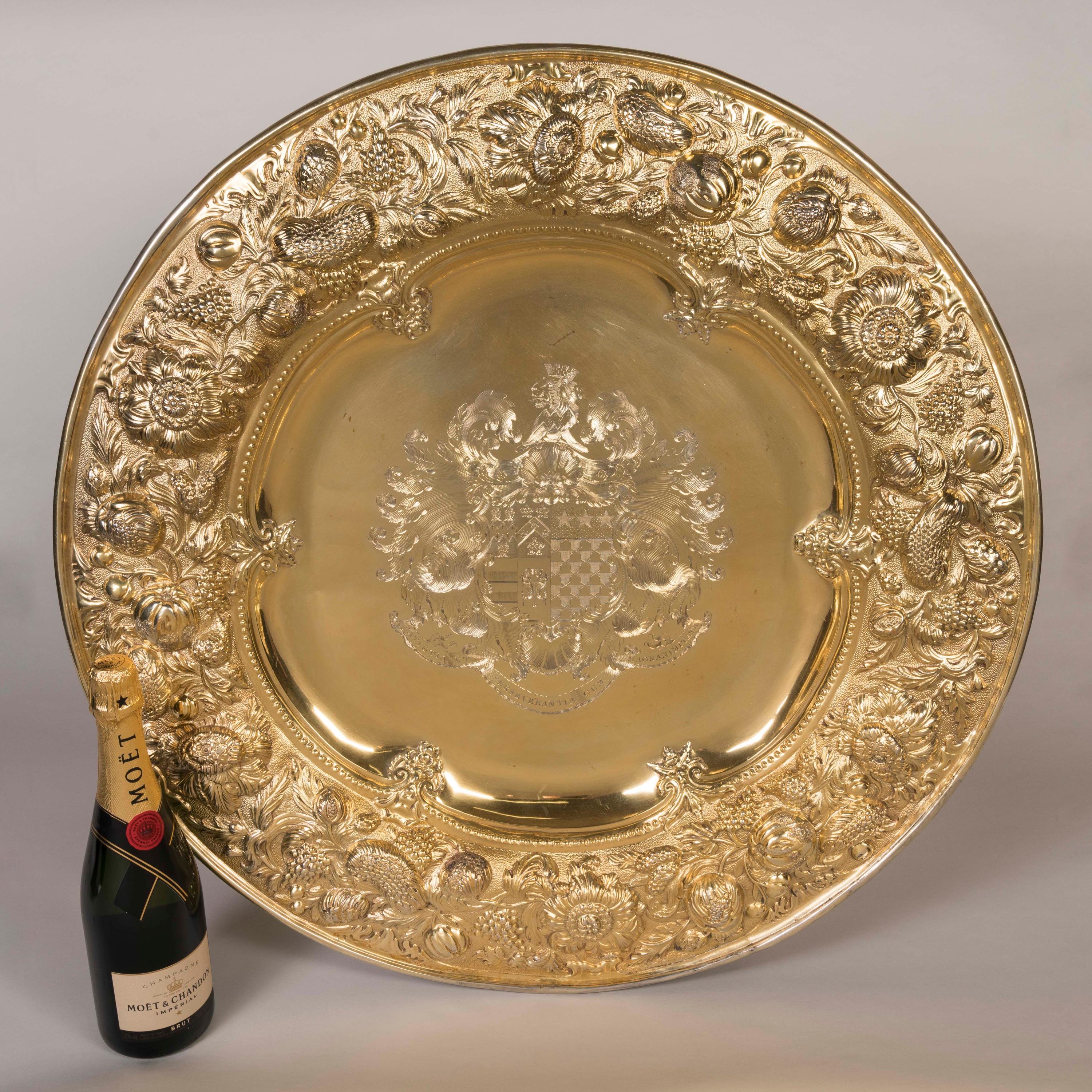 English William IV Period Silver Gilt Charger Dish by Robert Garrard II with Provenance For Sale