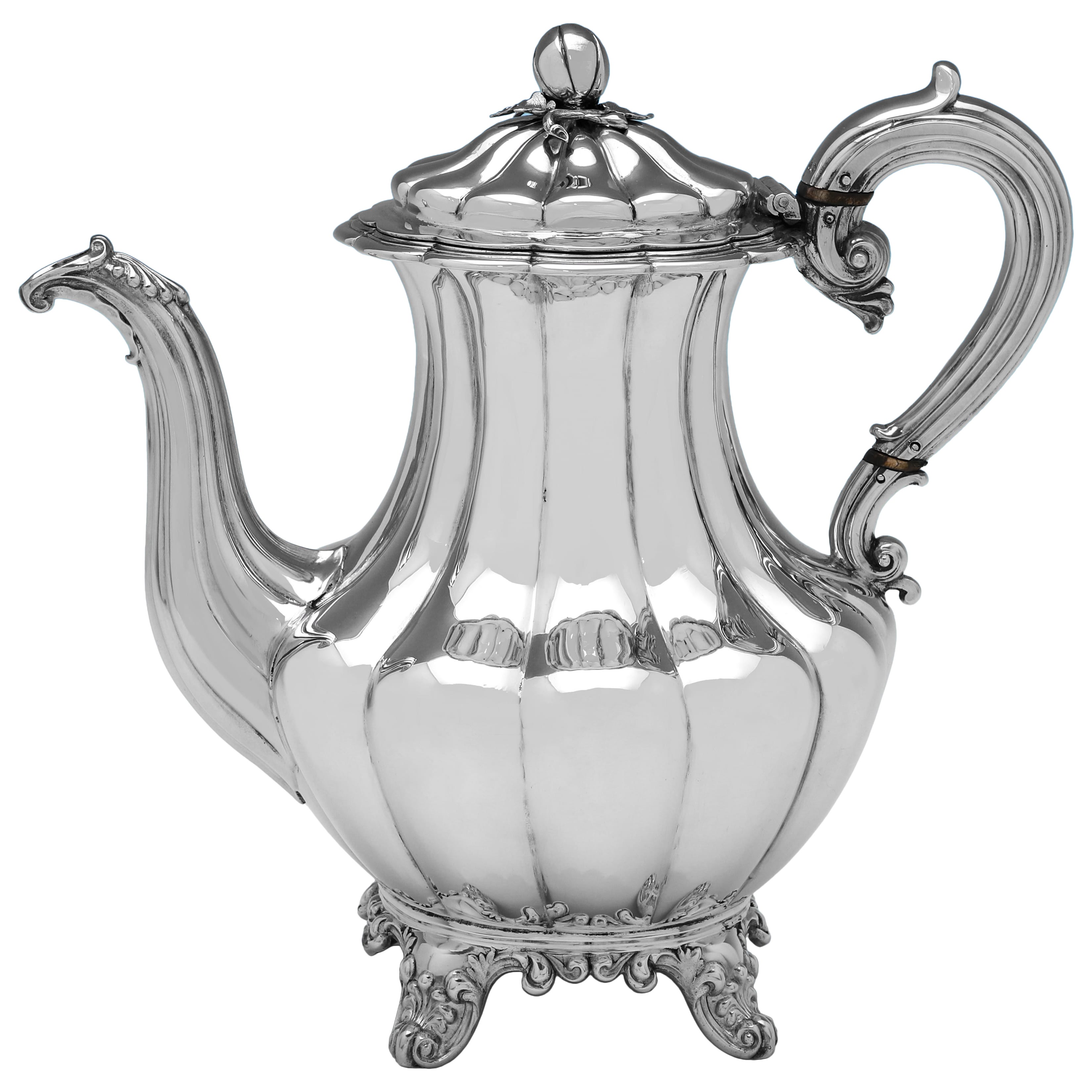 Cafetière en argent sterling d'époque A Williams Silver, modèle Melon, par Barnards - 1834 en vente