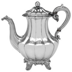 Caffettiera in argento sterling del periodo William IV con motivo Melon di Barnards - 1834