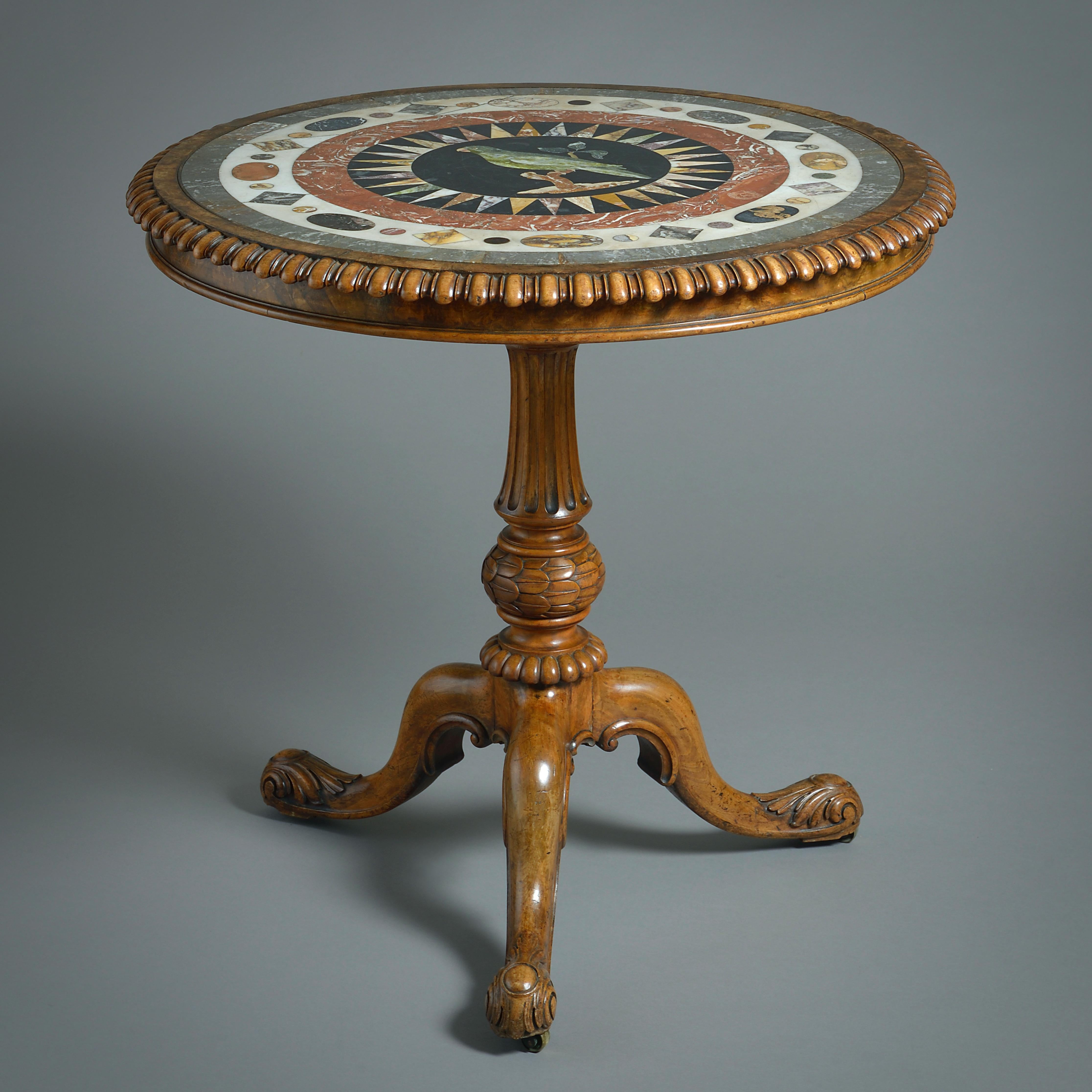 William IV Pietra Dura and Walnut Centre Table In Good Condition For Sale In London, GB