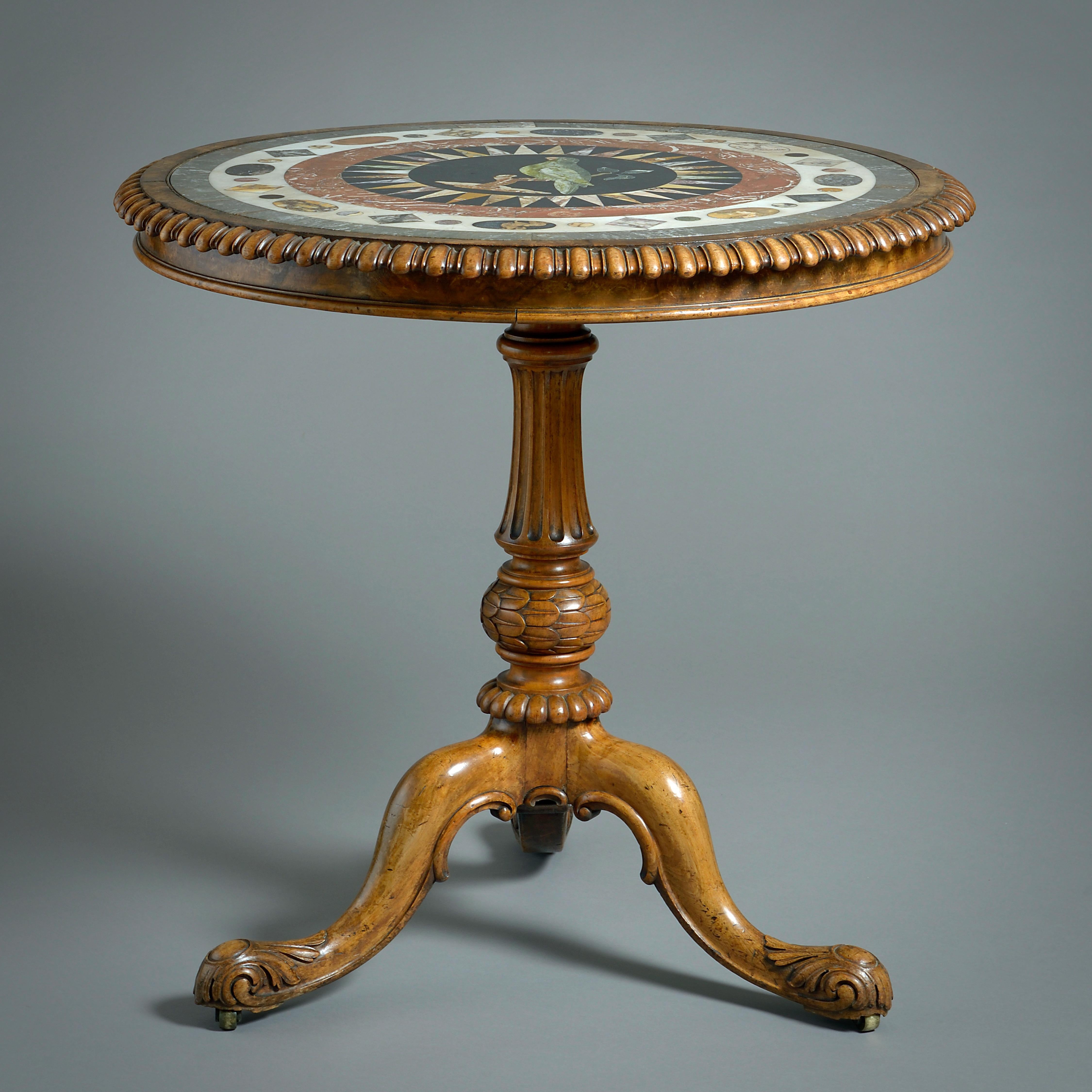 William IV Pietra Dura and Walnut Centre Table In Good Condition For Sale In London, GB