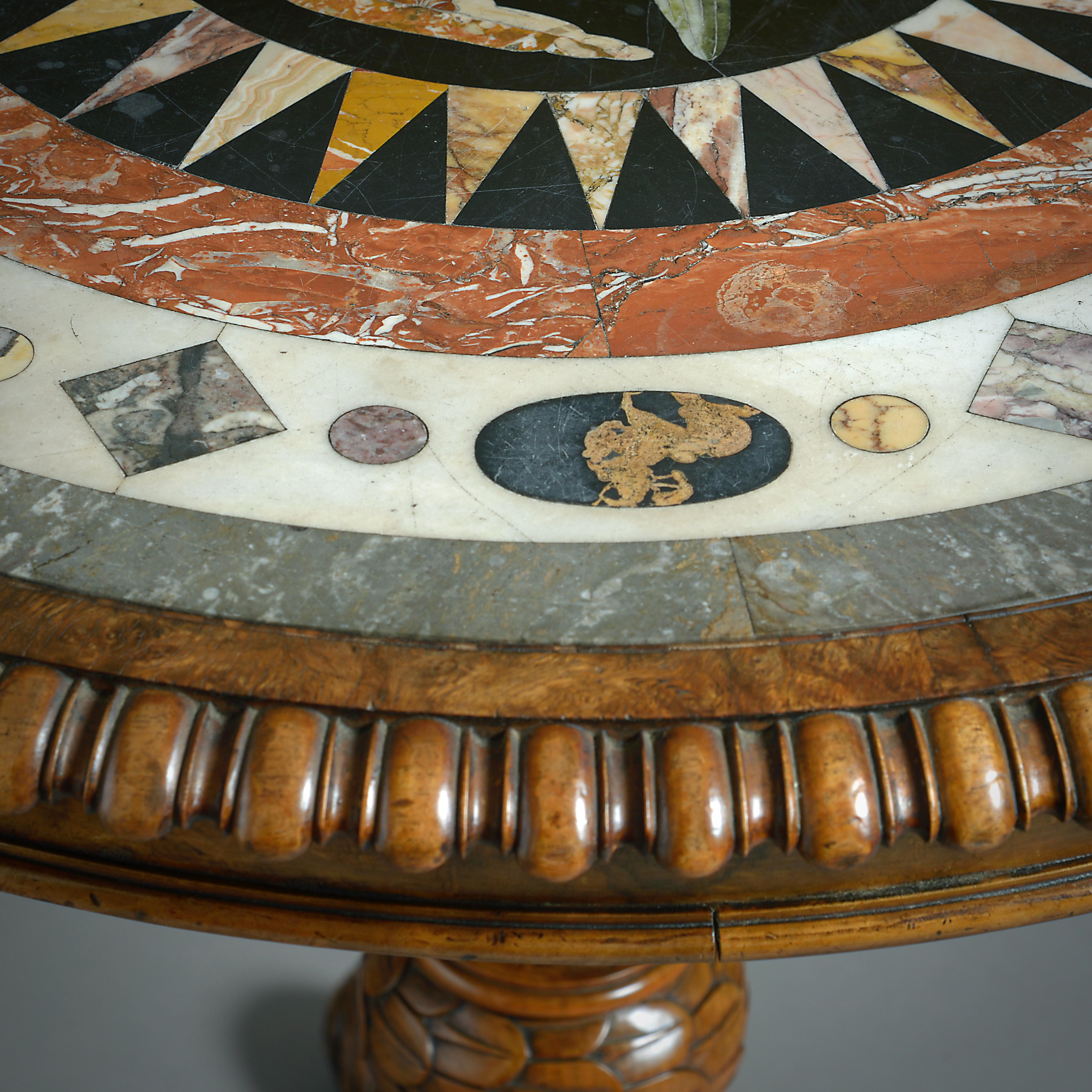 19th Century William IV Pietra Dura and Walnut Centre Table For Sale