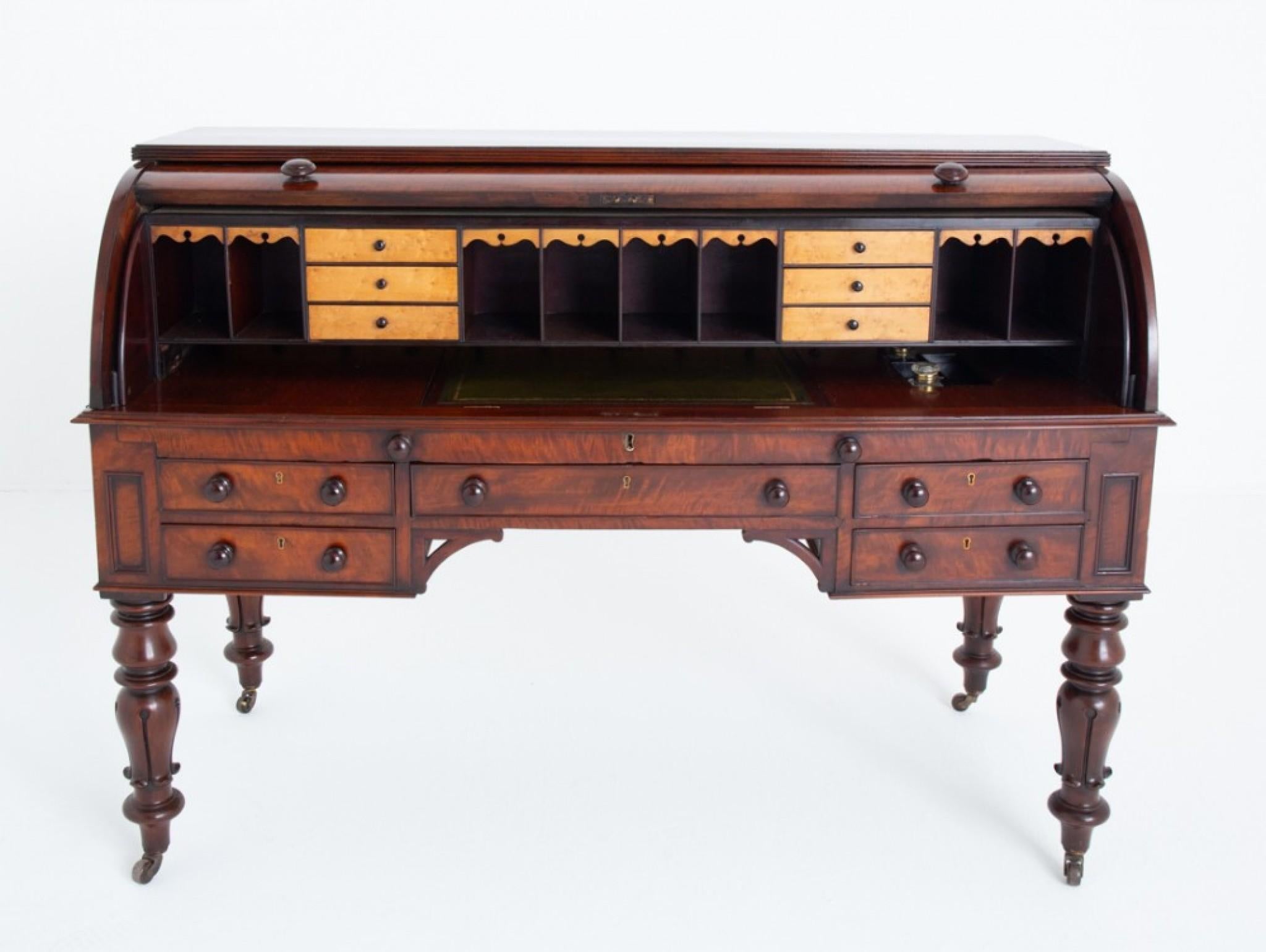 William IV Roll-Top-Schreibtisch Mahagoni 19. Jahrhundert Zylinder Periode im Zustand „Gut“ im Angebot in Potters Bar, GB