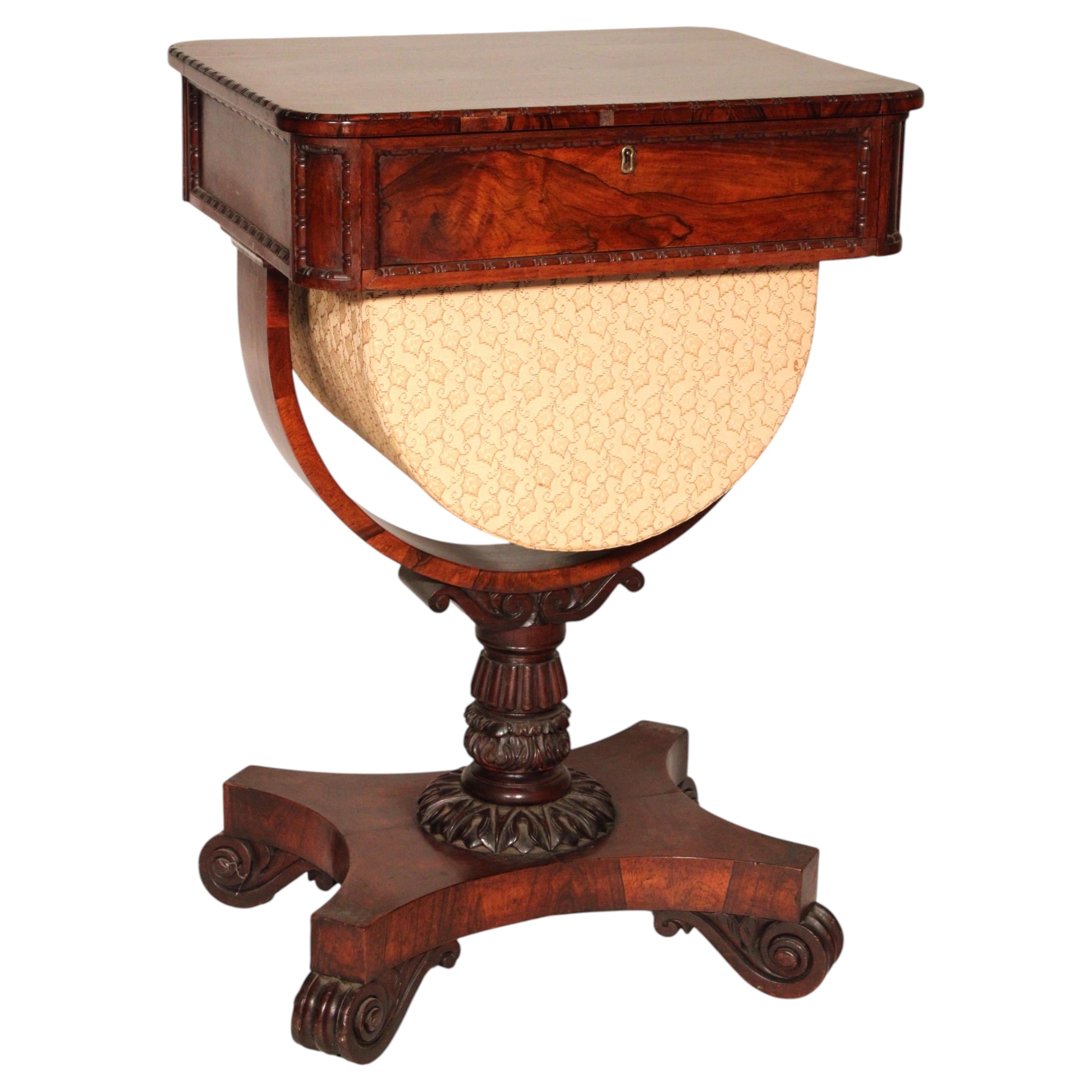 William IV Rosewood and Mahogany Sewing / Side Table For Sale