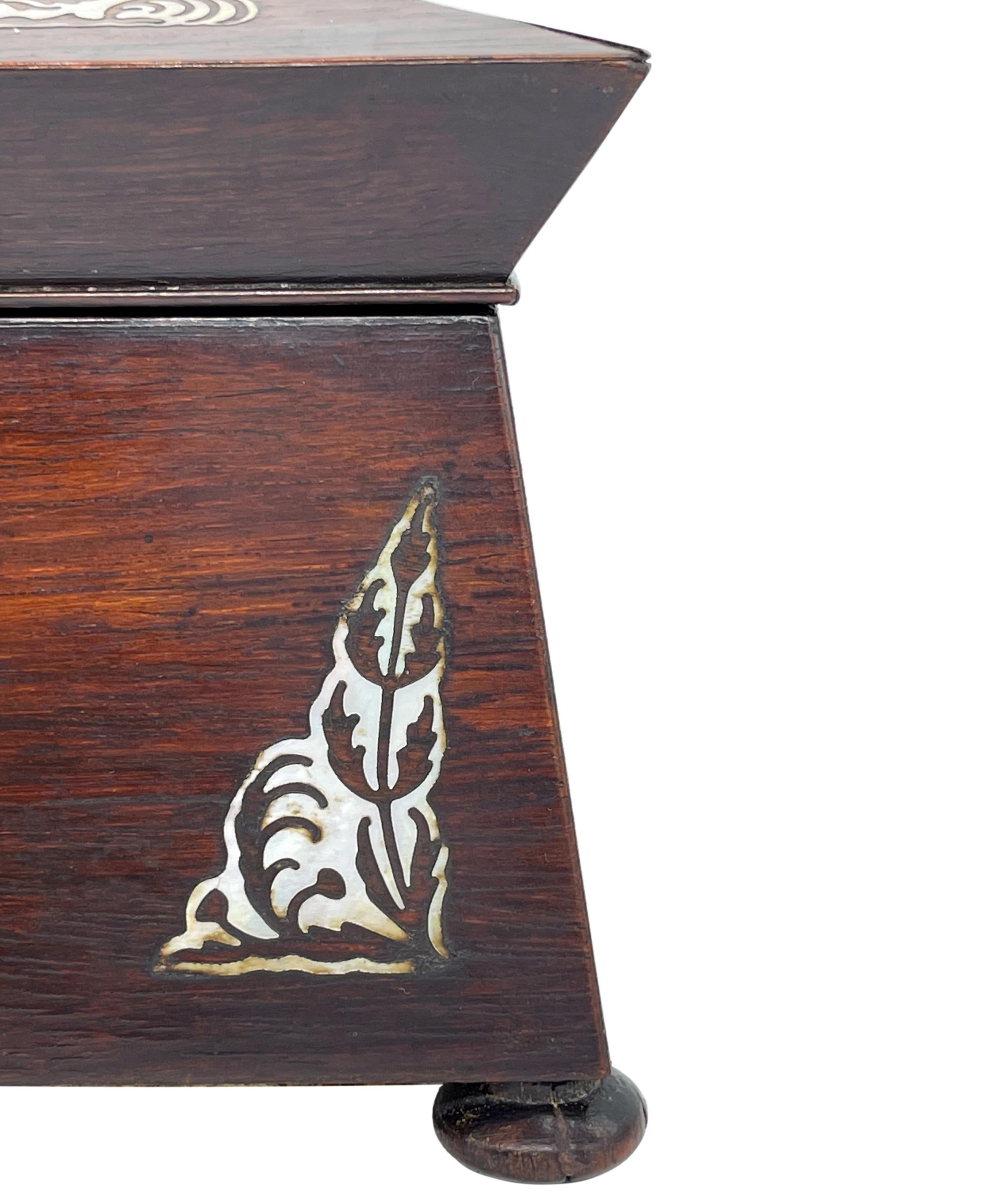 William IV Rosewood and Mother-of-Pearl Inlaid Tea Caddy, English, ca. 1835 For Sale 5