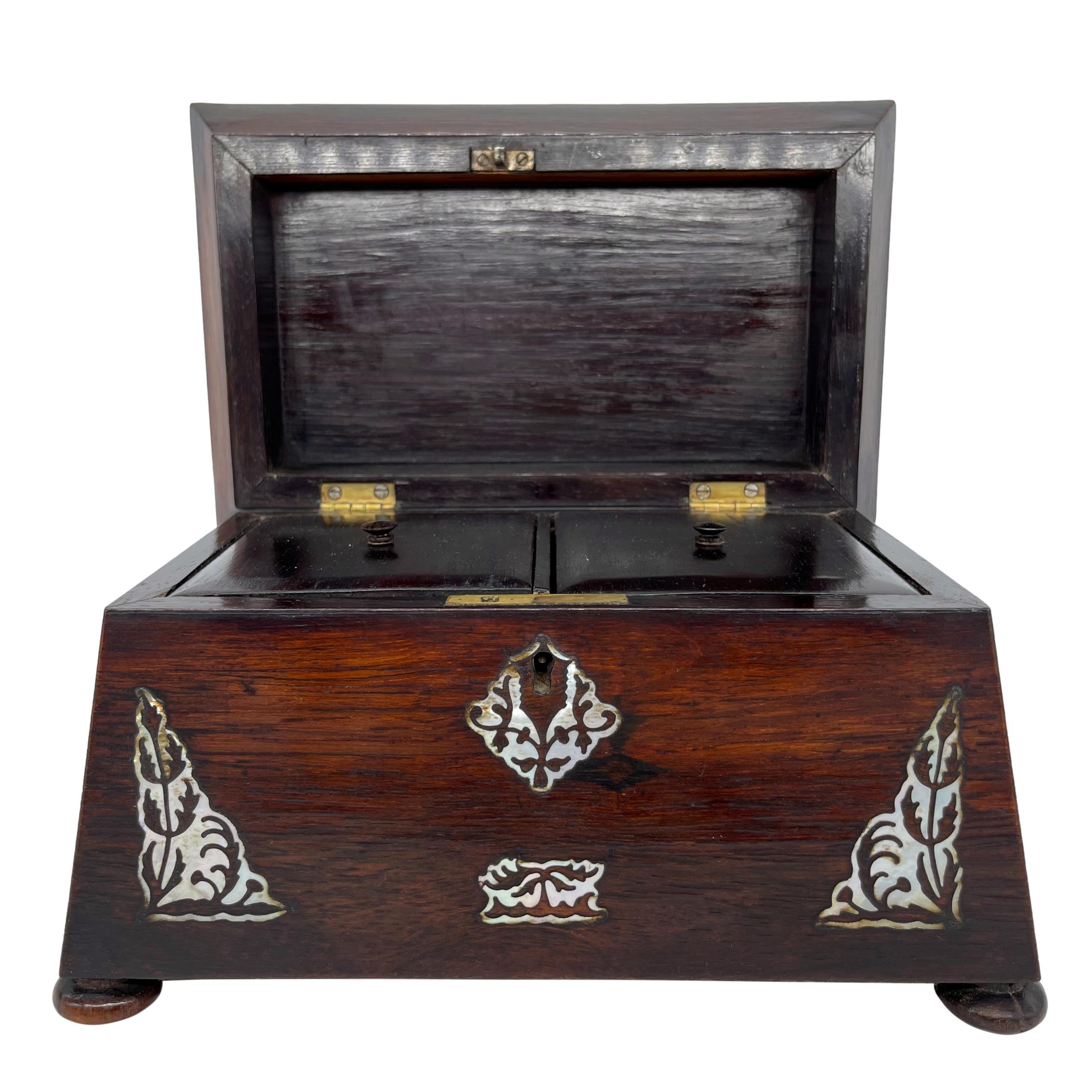 William IV Rosewood and Mother-of-Pearl Inlaid Tea Caddy, English, ca. 1835 For Sale 7