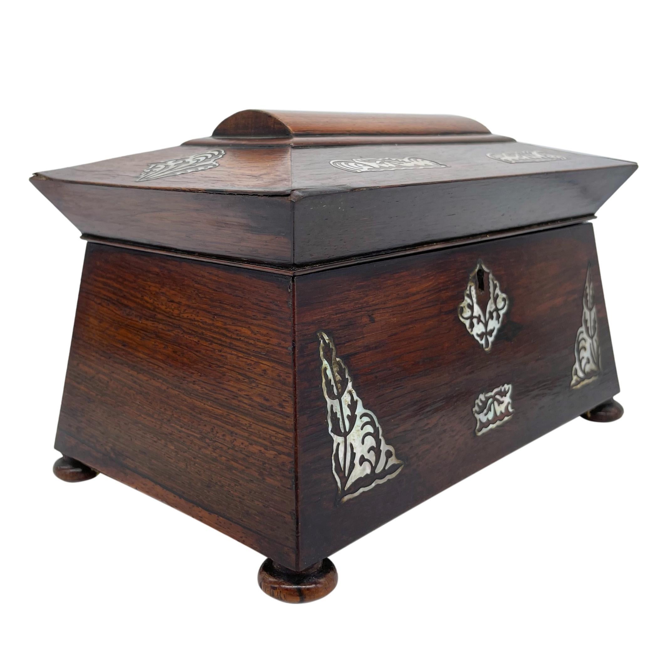 William IV Rosewood and Mother-of-Pearl Inlaid Tea Caddy, English, ca. 1835 For Sale 2