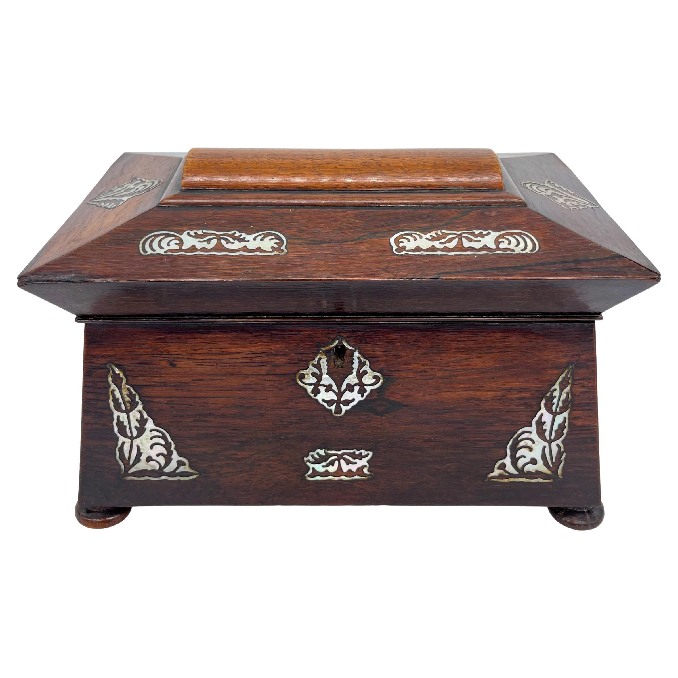 William IV Rosewood and Mother-of-Pearl Inlaid Tea Caddy, English, ca. 1835 For Sale