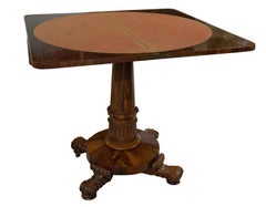 William IV Rosewood card table standing on a central pedestal and carved base
