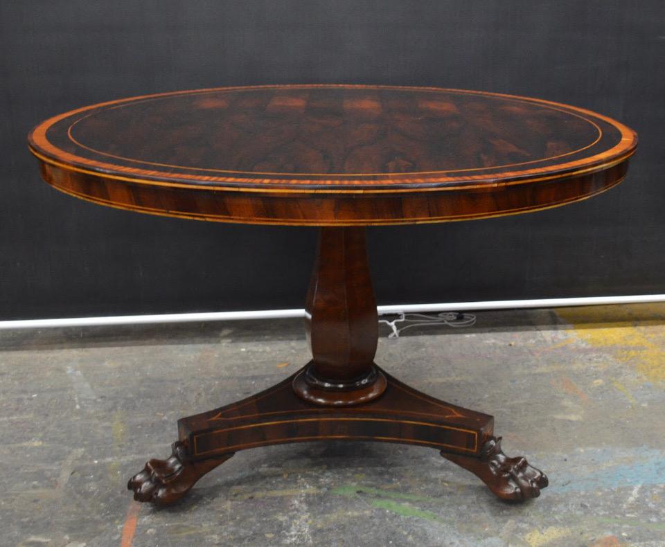 English William IV Rosewood  Center / Breakfeast Table w/ Satinwood Inlay, 19th Century