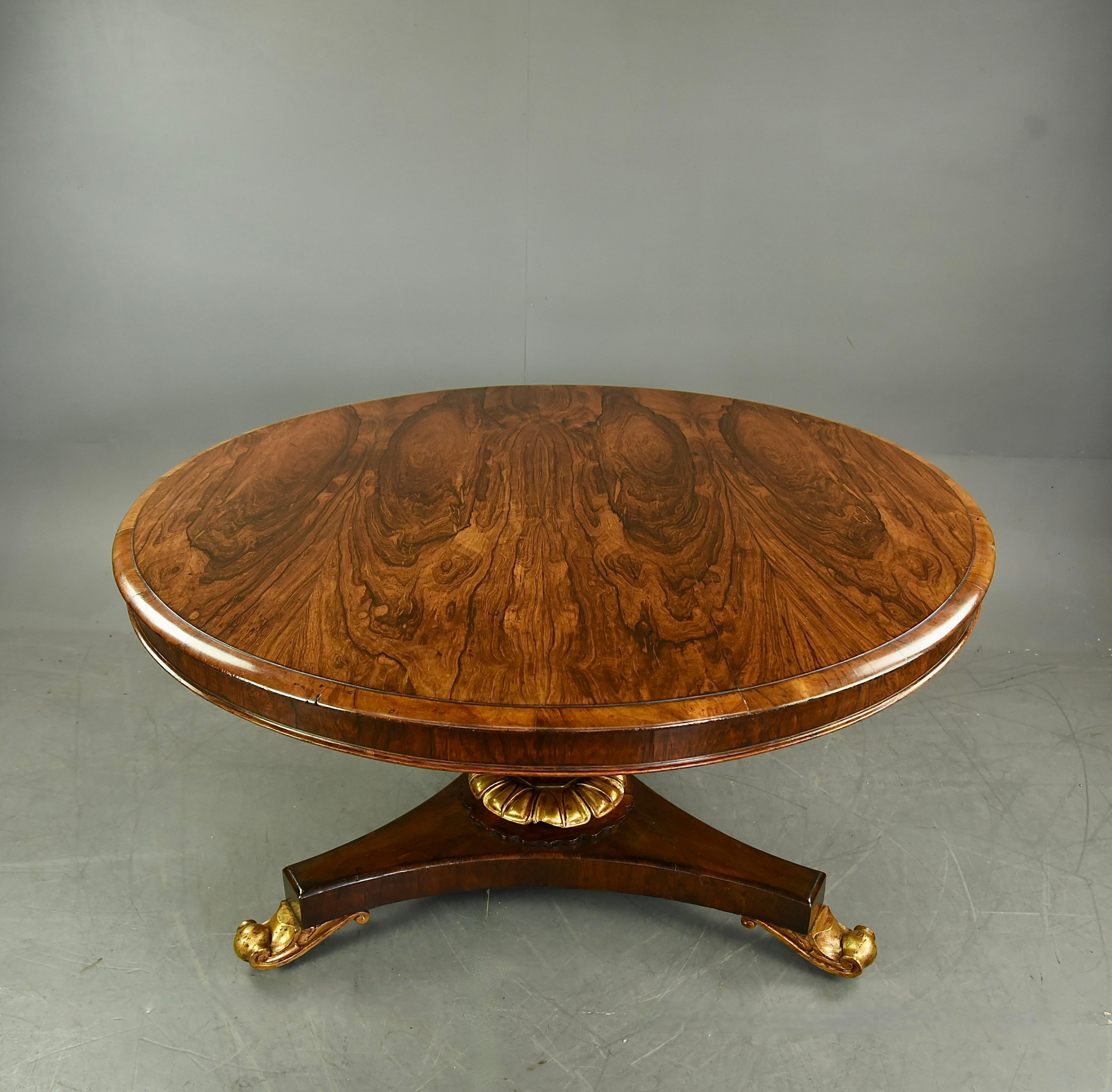 Very fine William iv Rosewood dining centre table by John wells off 210 Regent street London (stamped) A very well know quality furniture listed as trading between 1839-1845 and recorded 1845 in the London post office directory .
The table has a