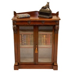 William IV Rosewood Glazed Small Bookcase With The Original Blue Painted Interio