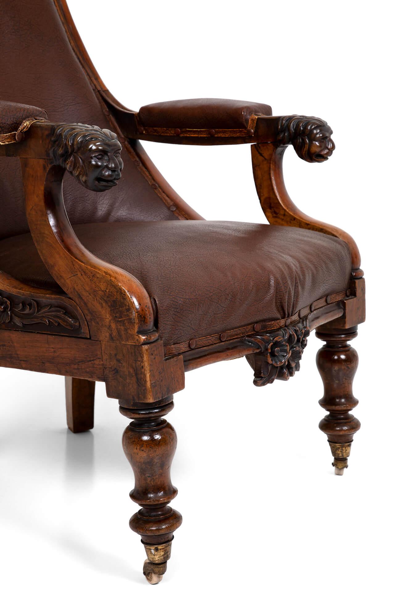 William IV Rosewood in Original Brass Library Armchair, circa 1830 In Good Condition For Sale In Faversham, GB