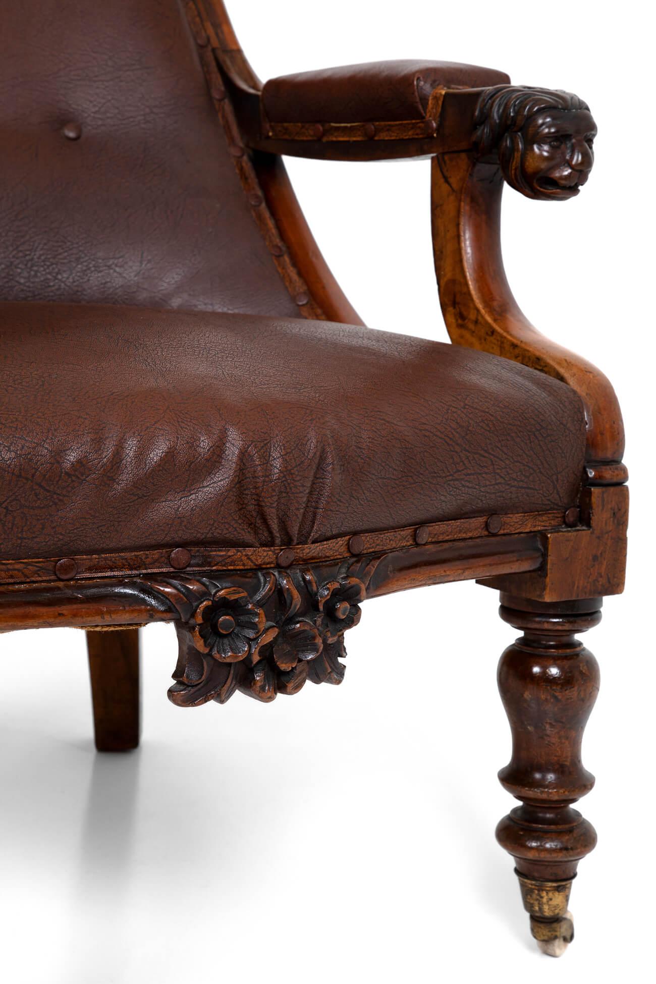 19th Century William IV Rosewood in Original Brass Library Armchair, circa 1830 For Sale
