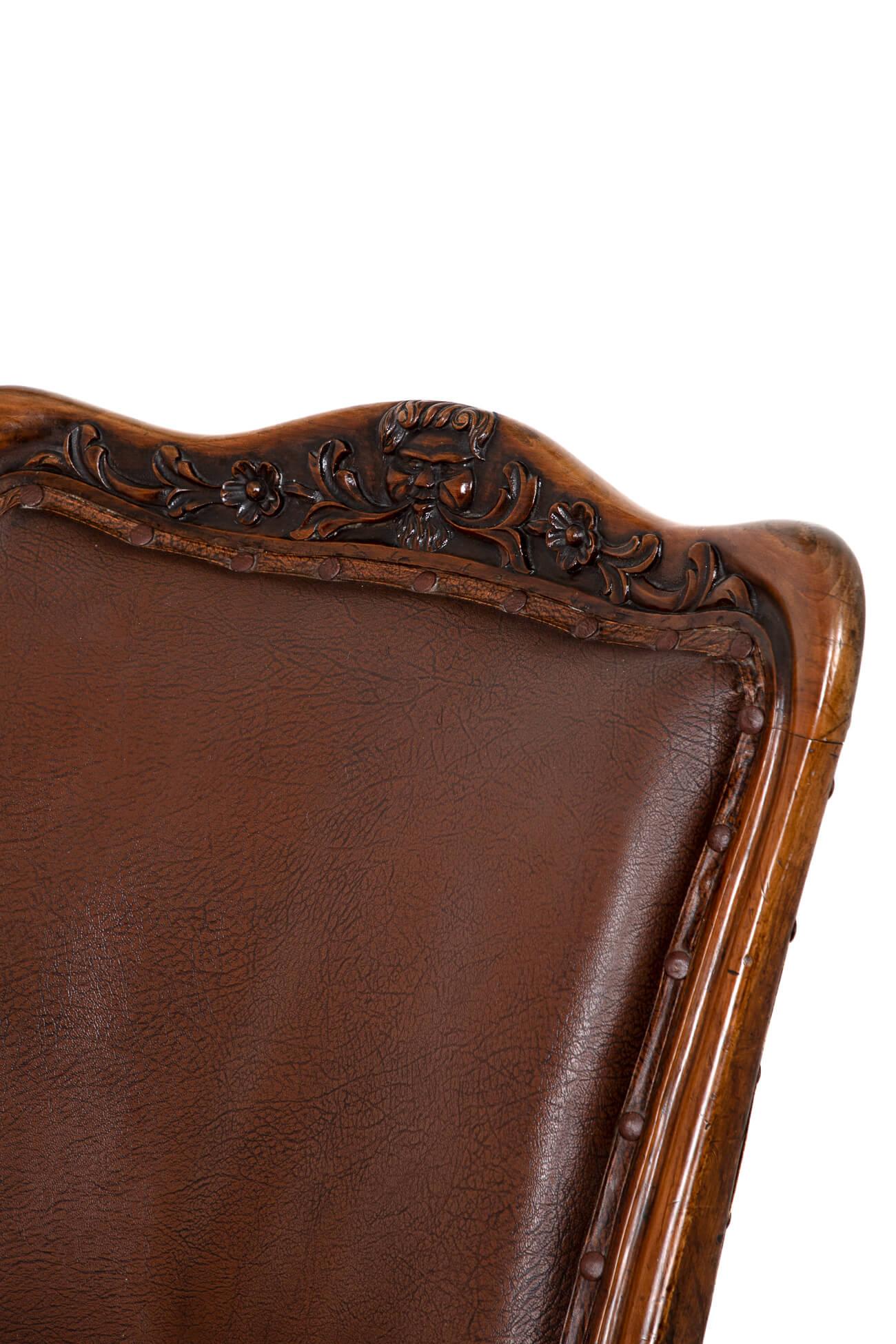 Faux Leather William IV Rosewood in Original Brass Library Armchair, circa 1830 For Sale