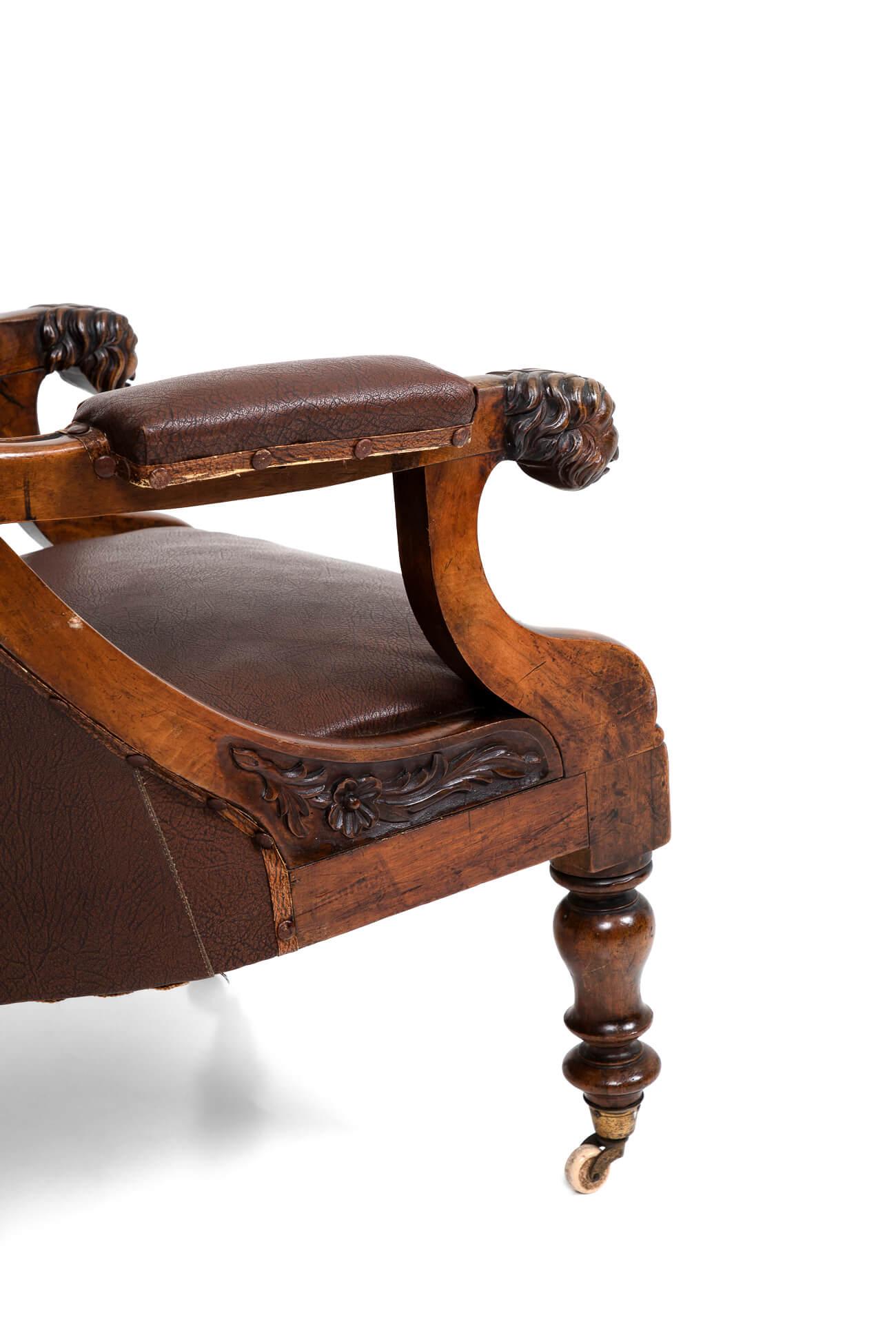 William IV Rosewood in Original Brass Library Armchair, circa 1830 For Sale 1