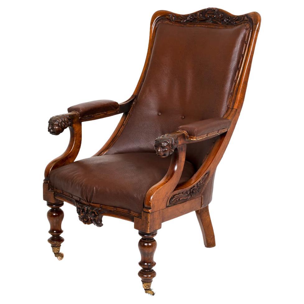 William IV Rosewood in Original Brass Library Armchair, circa 1830 For Sale