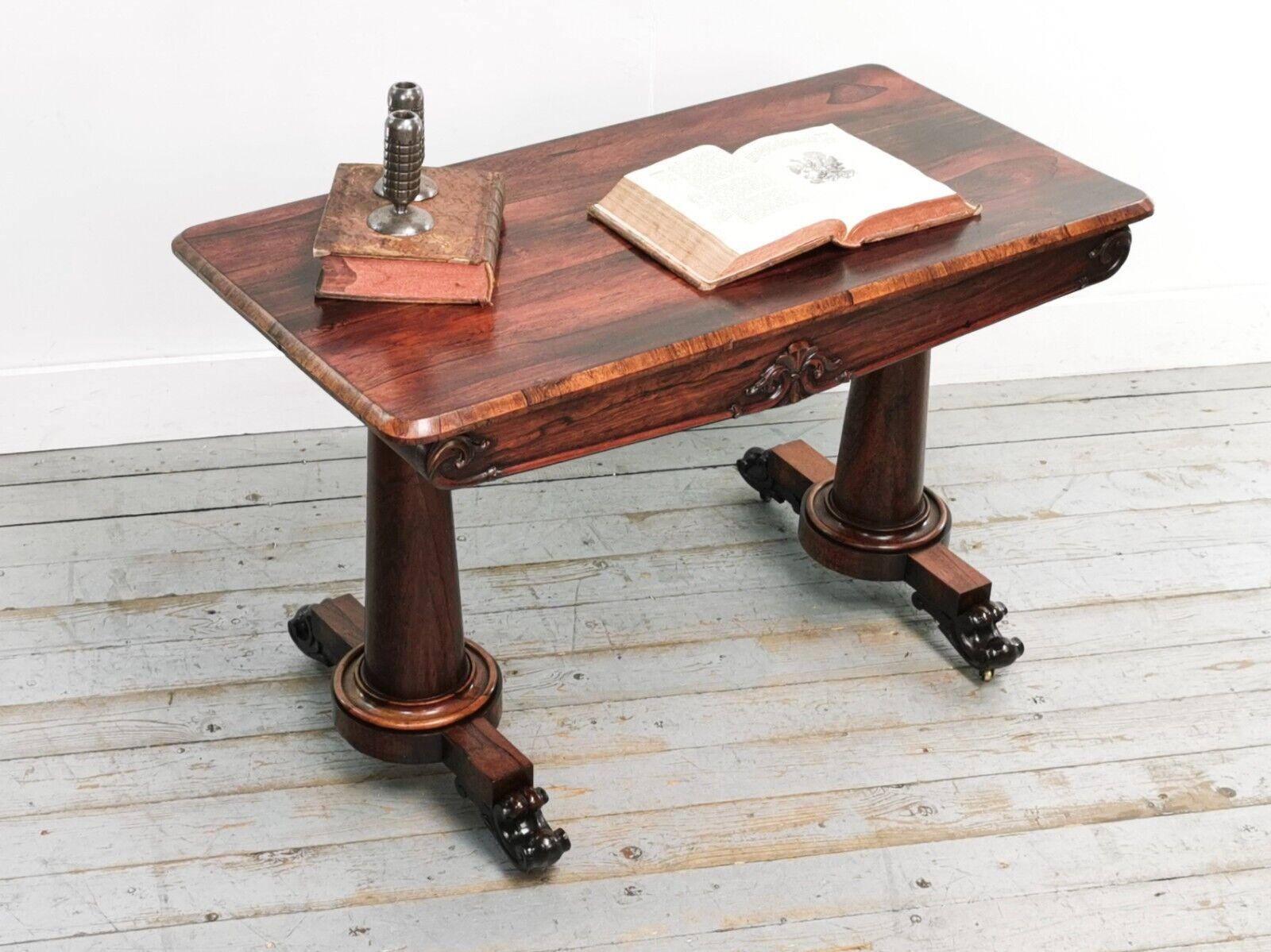 British Colonial Early 19th Century William IV Ornate Rosewood Library Table on Scrolling Feet