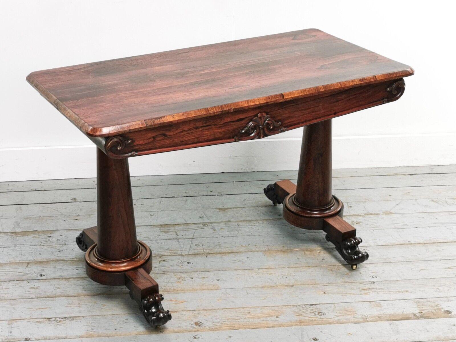 British Early 19th Century William IV Ornate Rosewood Library Table on Scrolling Feet