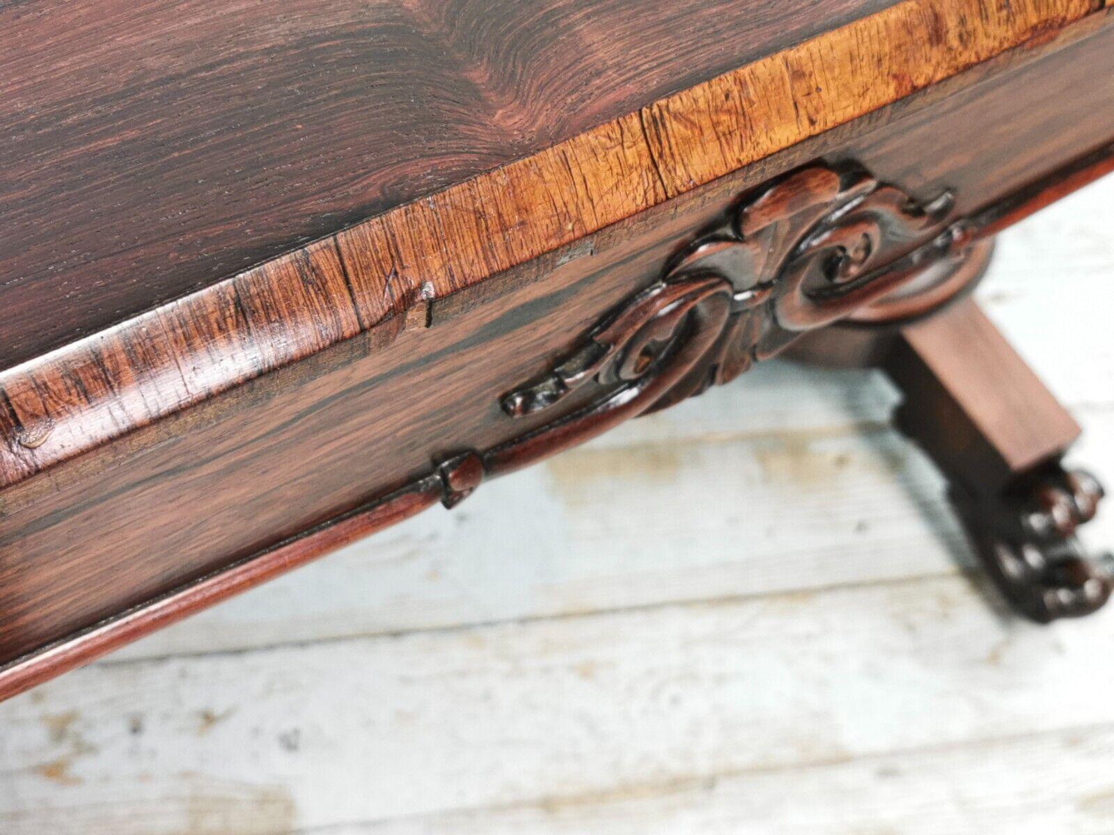Early 19th Century William IV Ornate Rosewood Library Table on Scrolling Feet 1