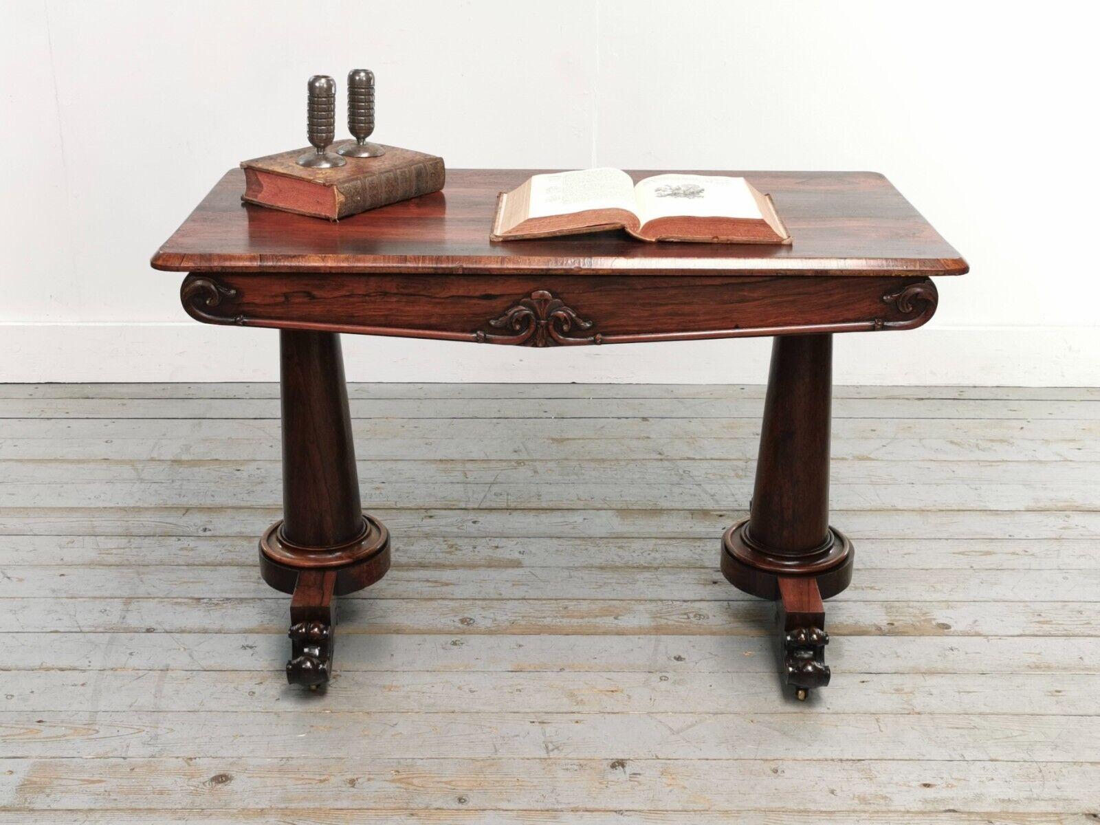 Early 19th Century William IV Ornate Rosewood Library Table on Scrolling Feet 3