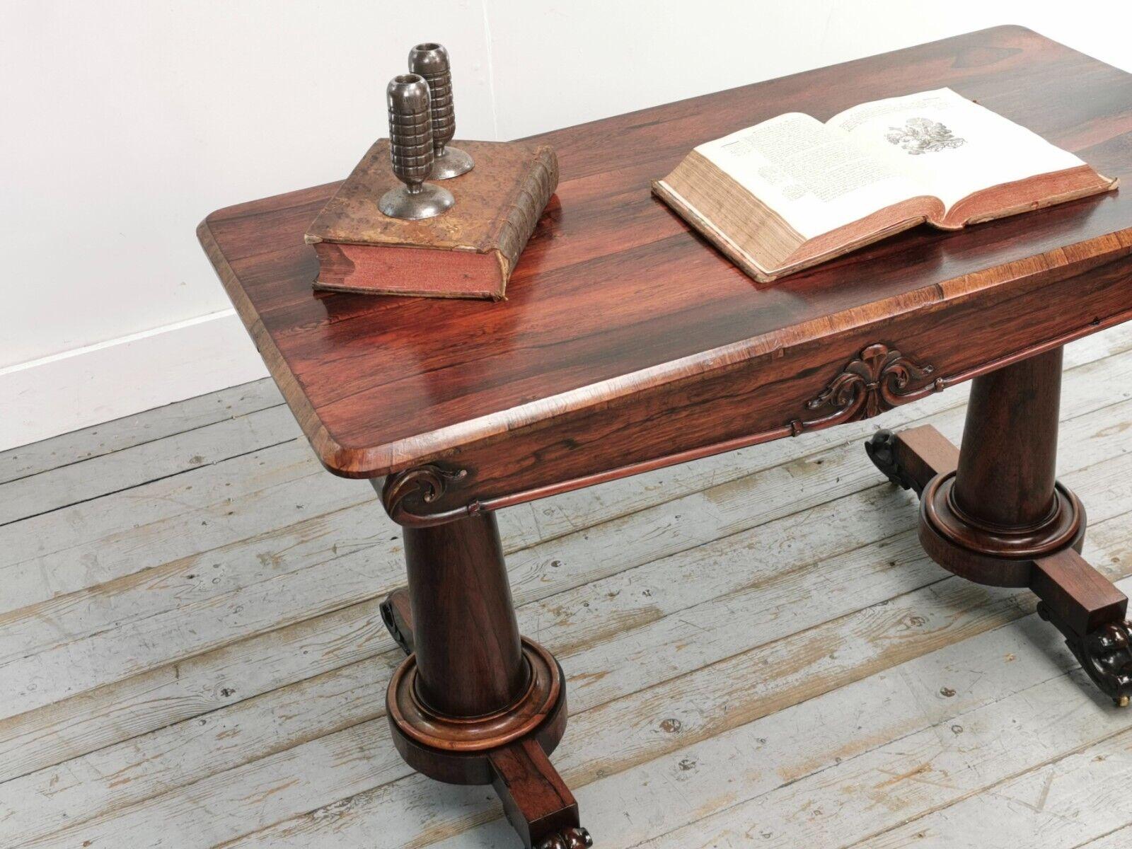 Early 19th Century William IV Ornate Rosewood Library Table on Scrolling Feet 4