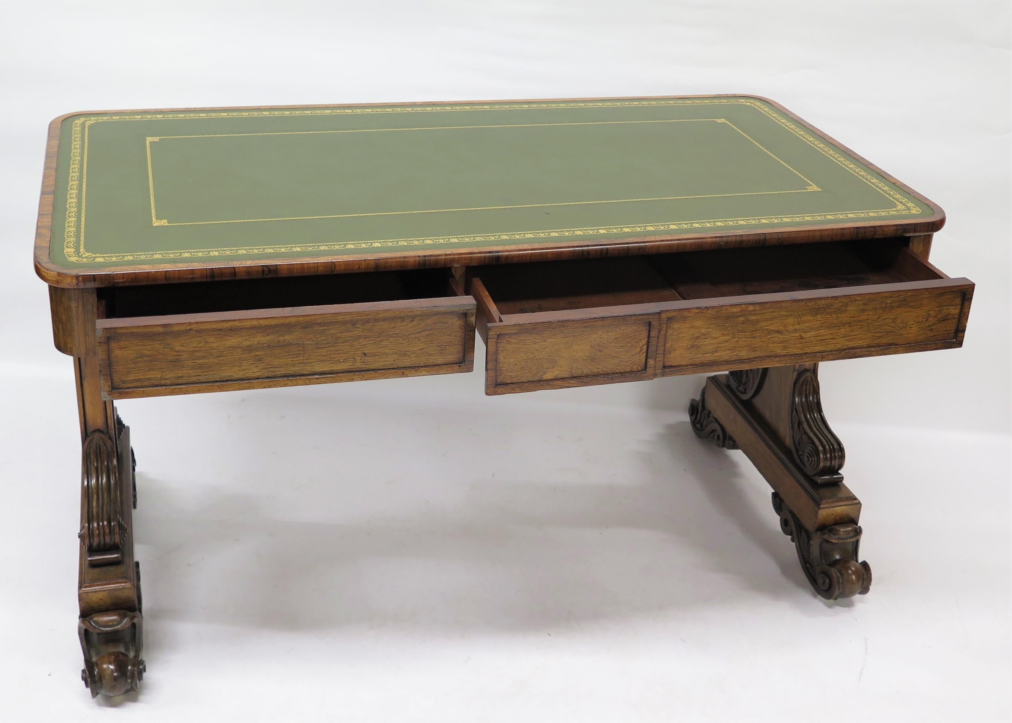 William IV Rosewood Library / Writing Table with Green Leather Top 4