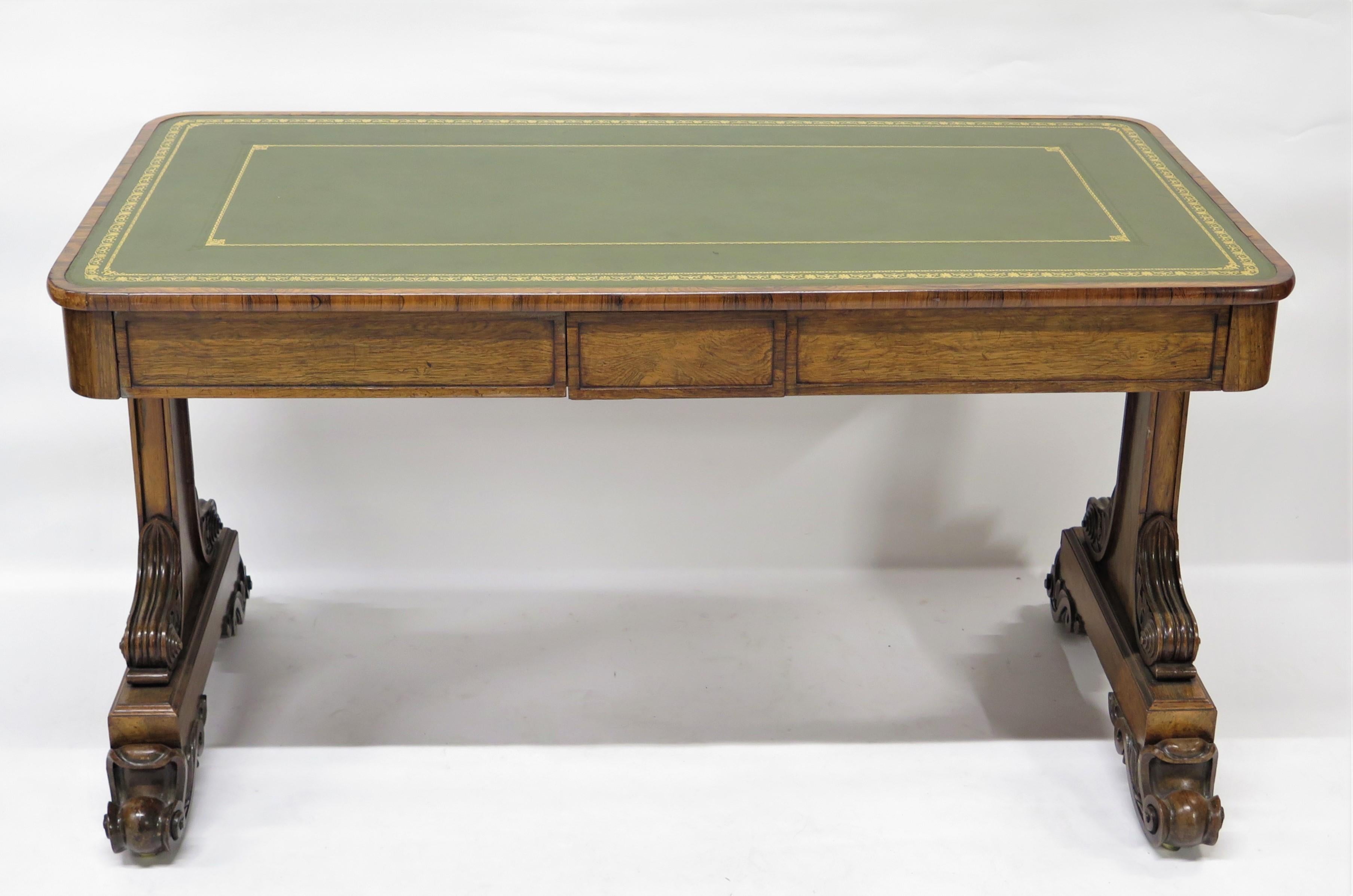 William IV Rosewood Library / Writing Table with Green Leather Top For Sale 6