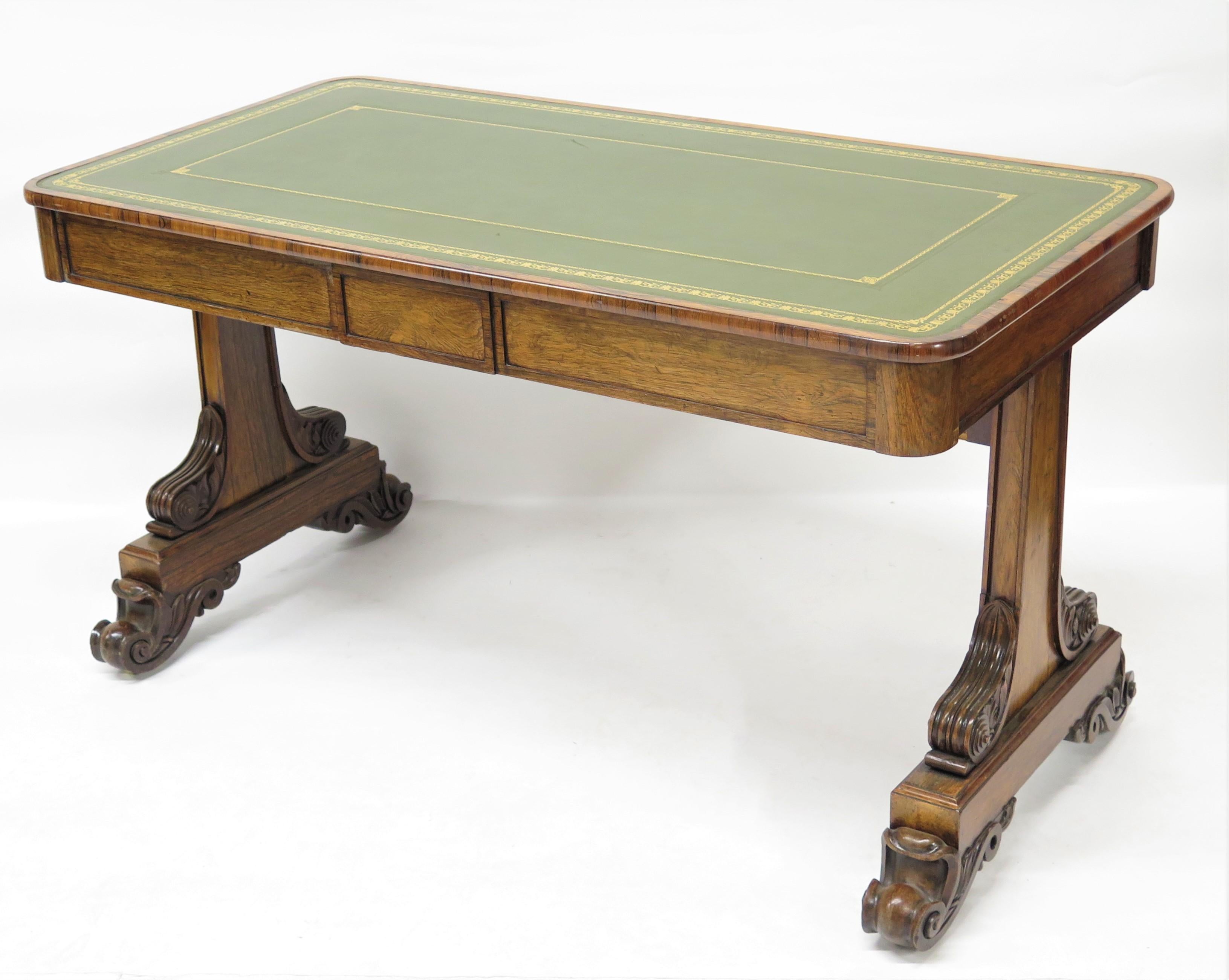 William IV Rosewood Library / Writing Table with Green Leather Top For Sale 7