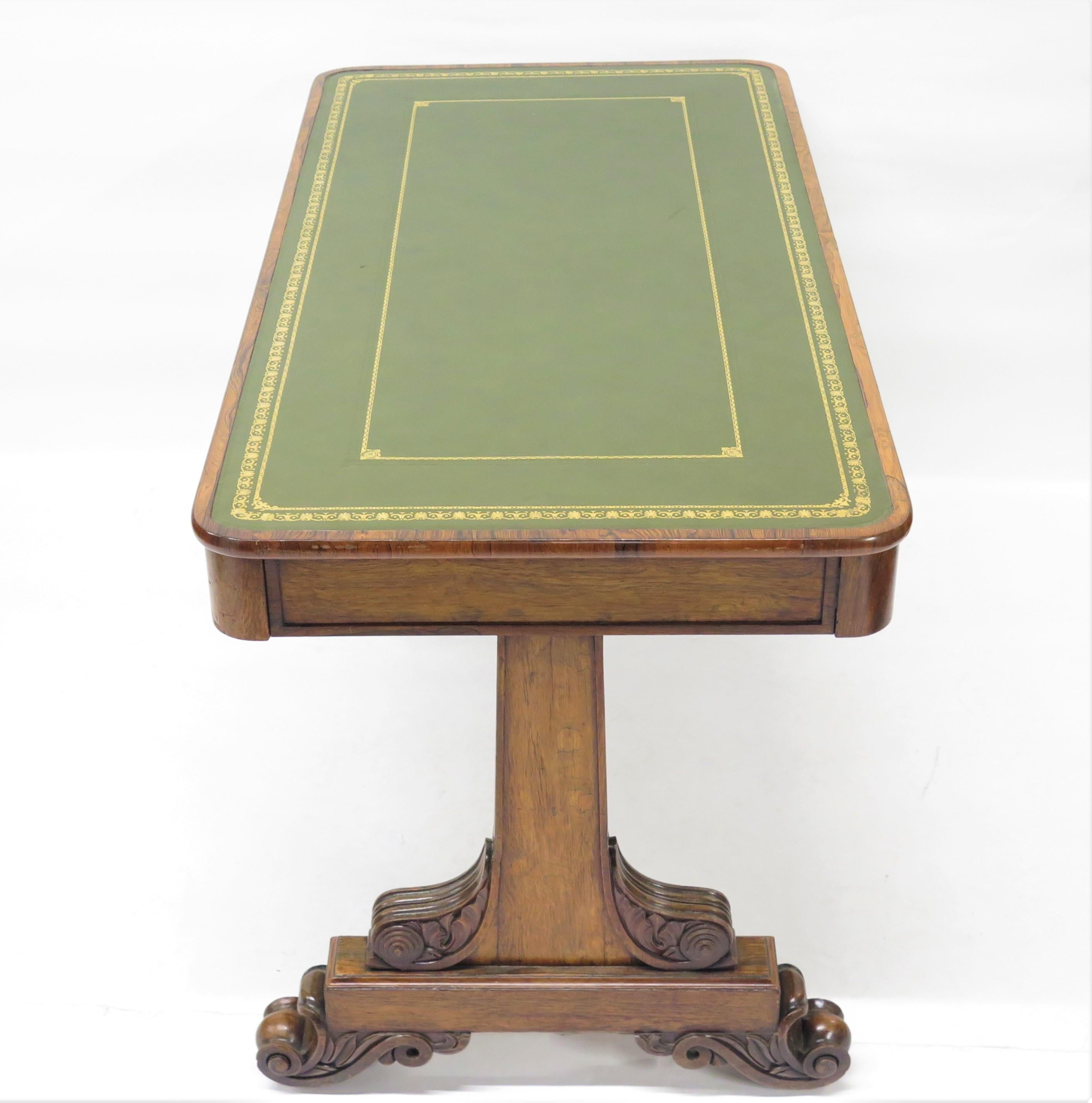 William IV Rosewood Library / Writing Table with Green Leather Top For Sale 8
