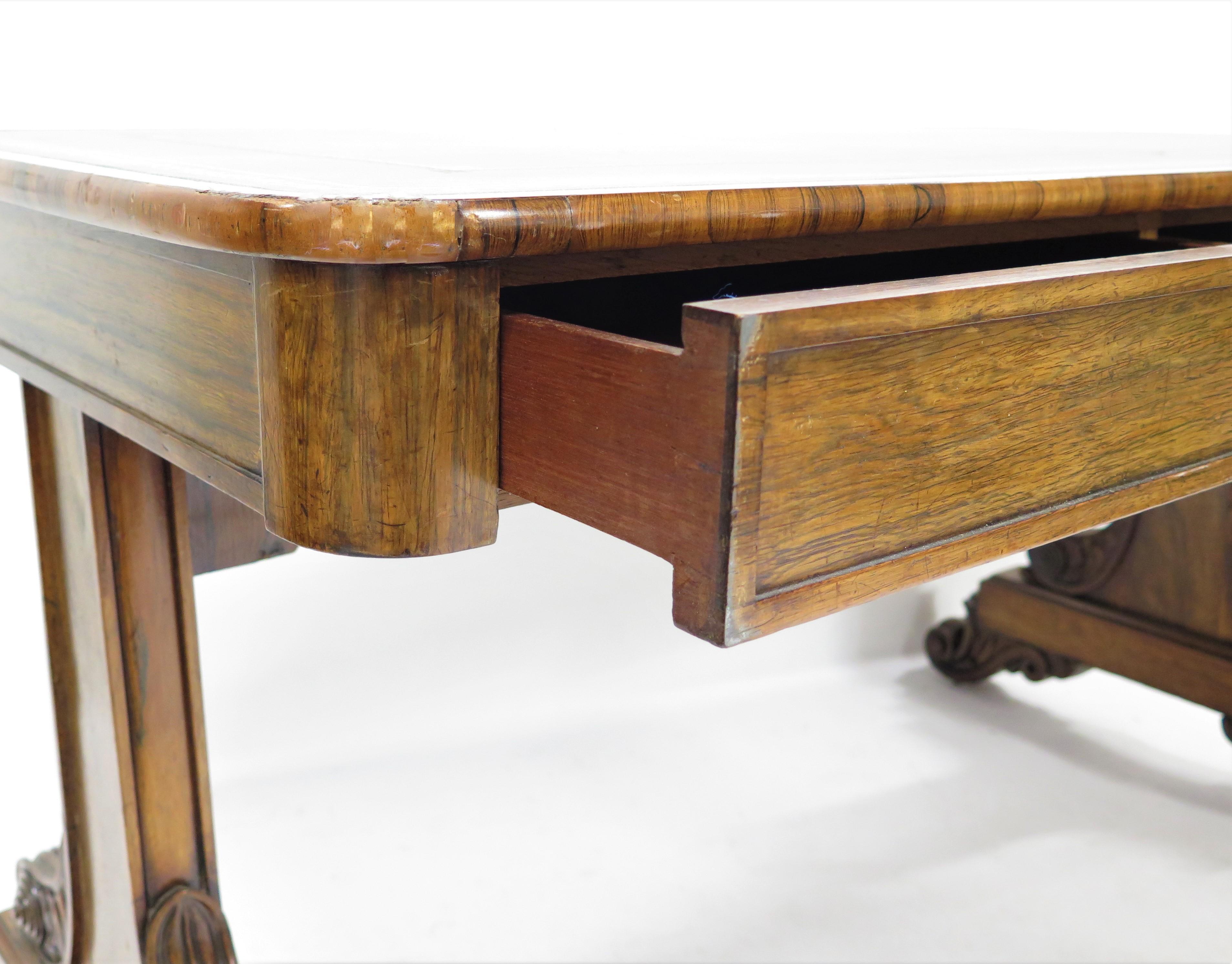 William IV Rosewood Library / Writing Table with Green Leather Top 1