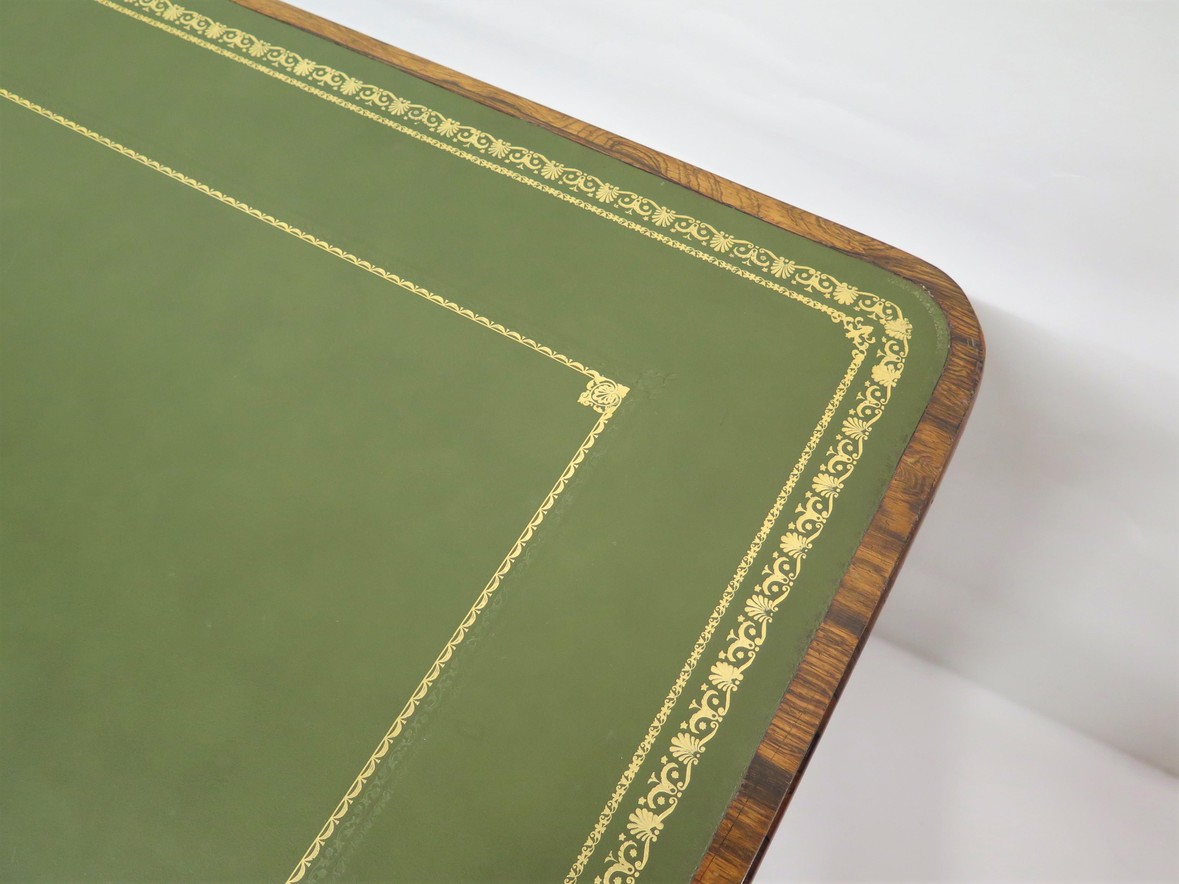 William IV Rosewood Library / Writing Table with Green Leather Top 3